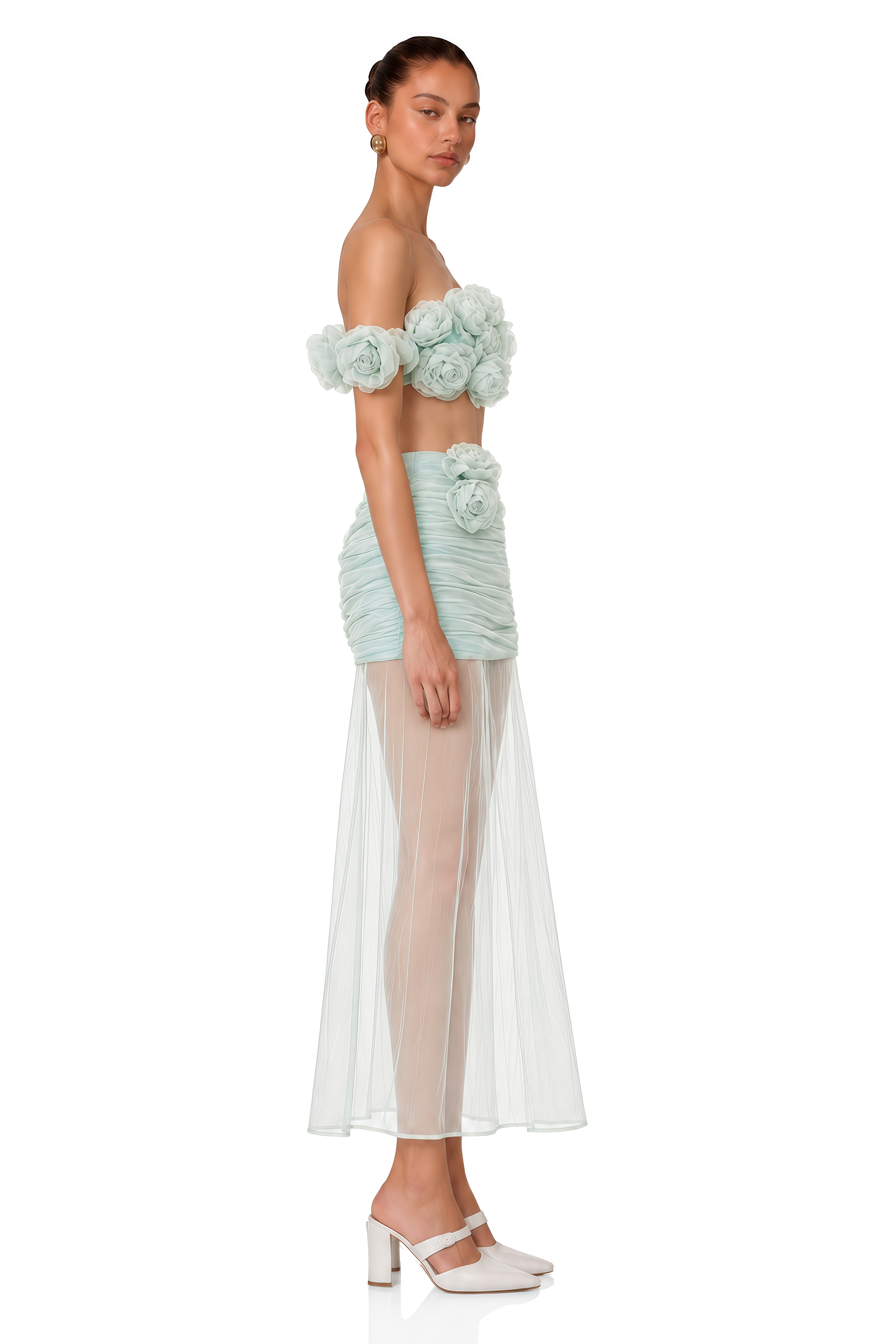 Penelope Green Tulle Top & Skirt Set with 3D Florals