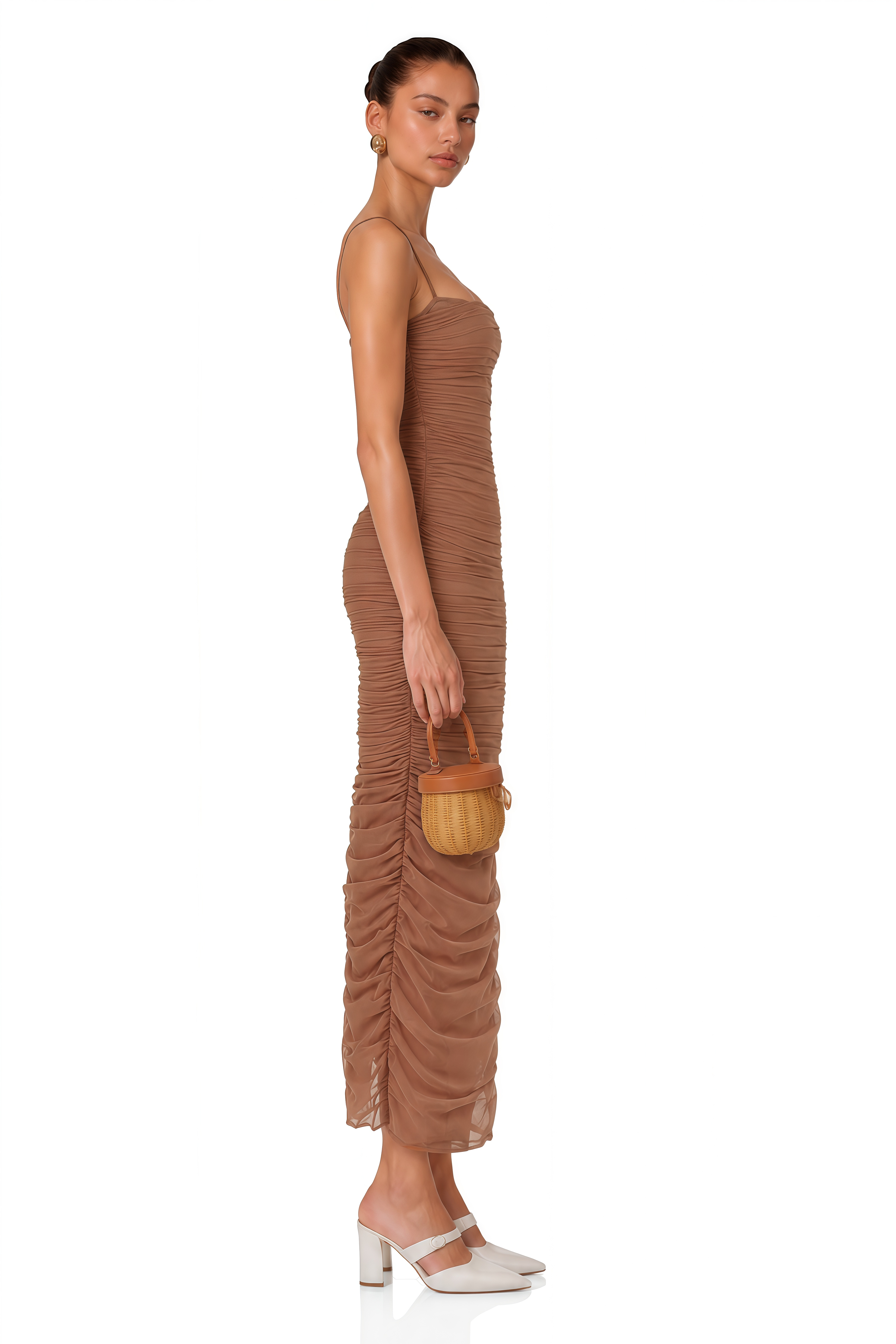 Bloem Brown Ruched Corset Maxi Dress