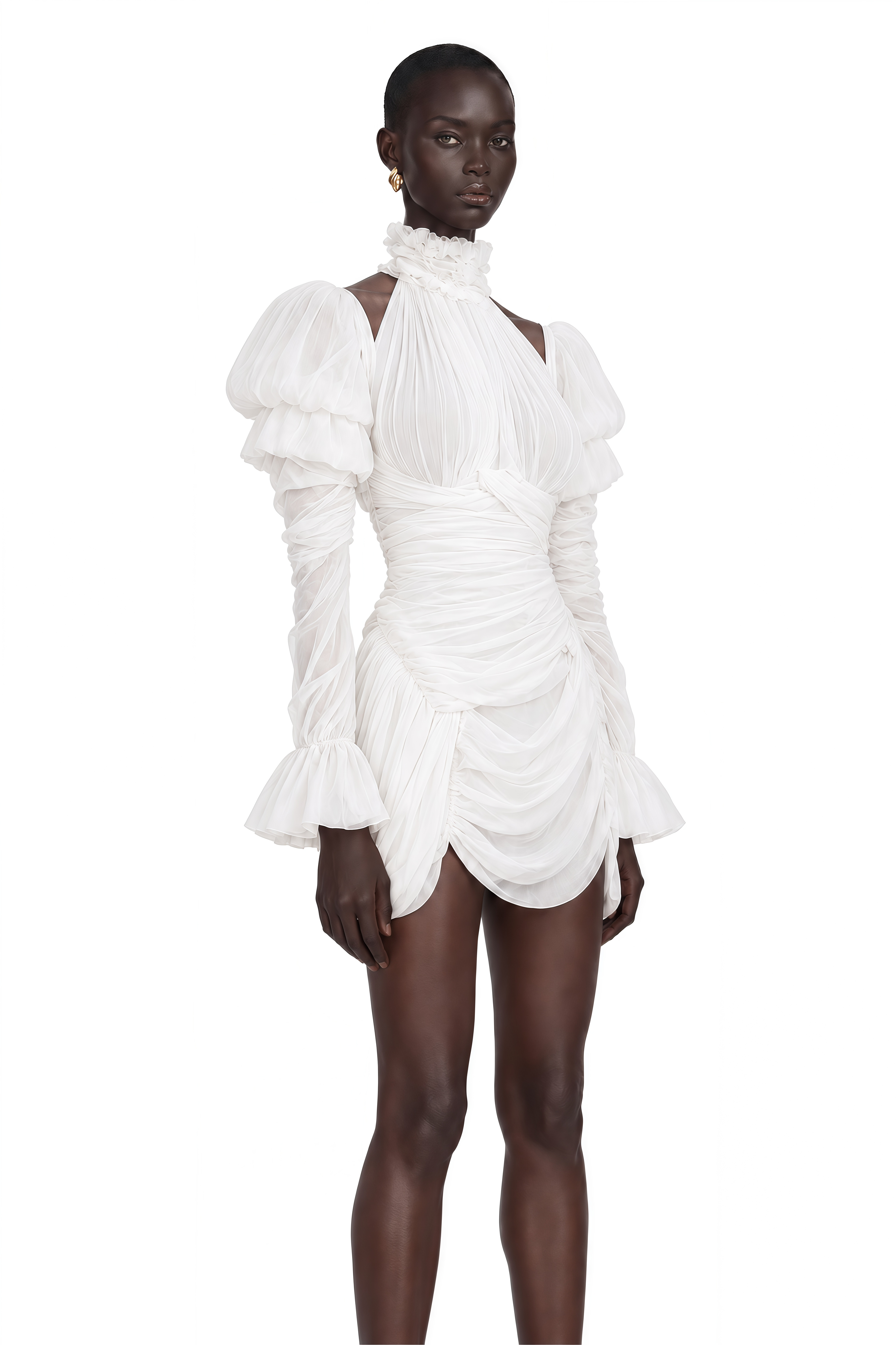 Déotille White Asymmetrical Ruched Mini Dress
