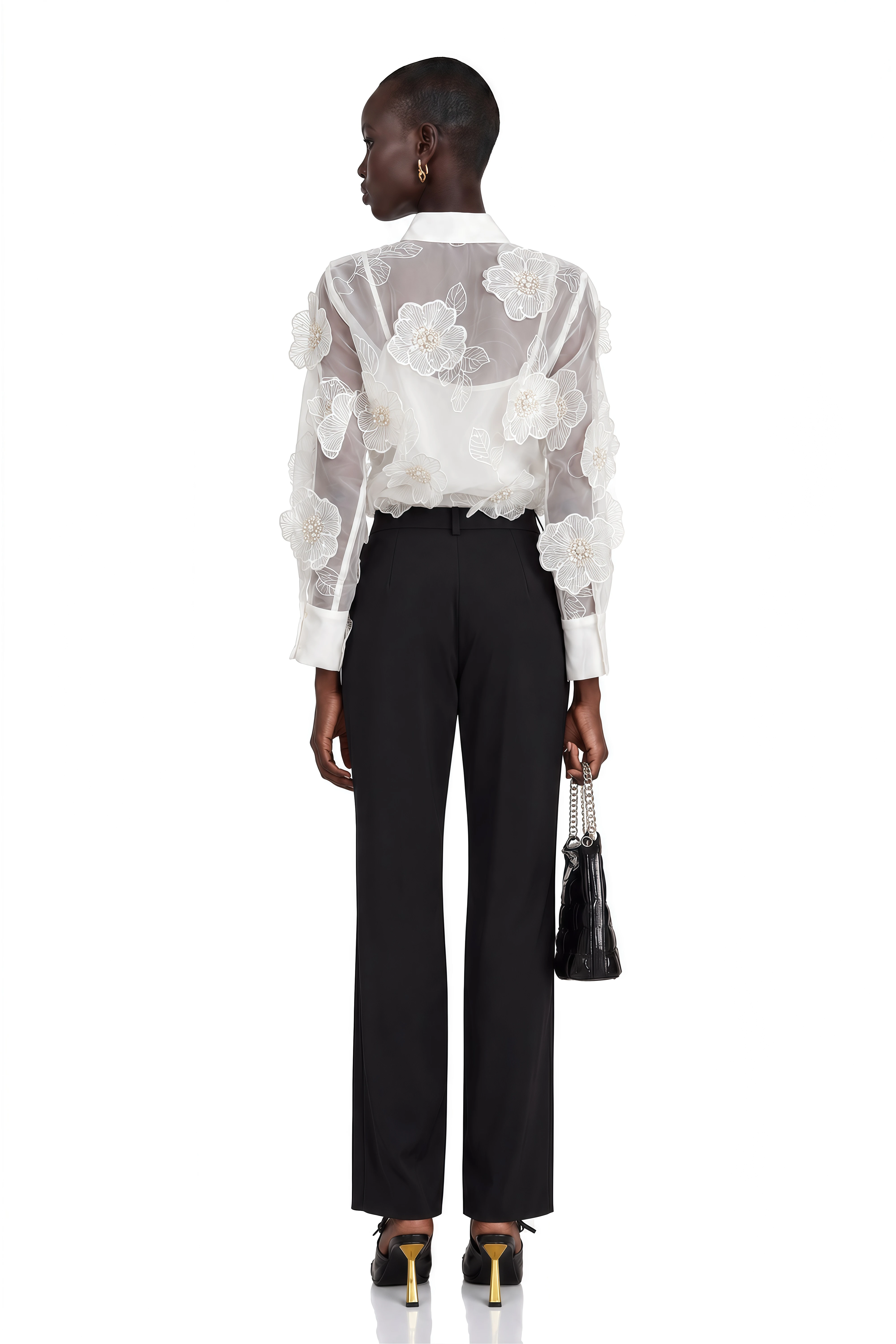 Béatrix White Embellished Semi-Sheer Shirt