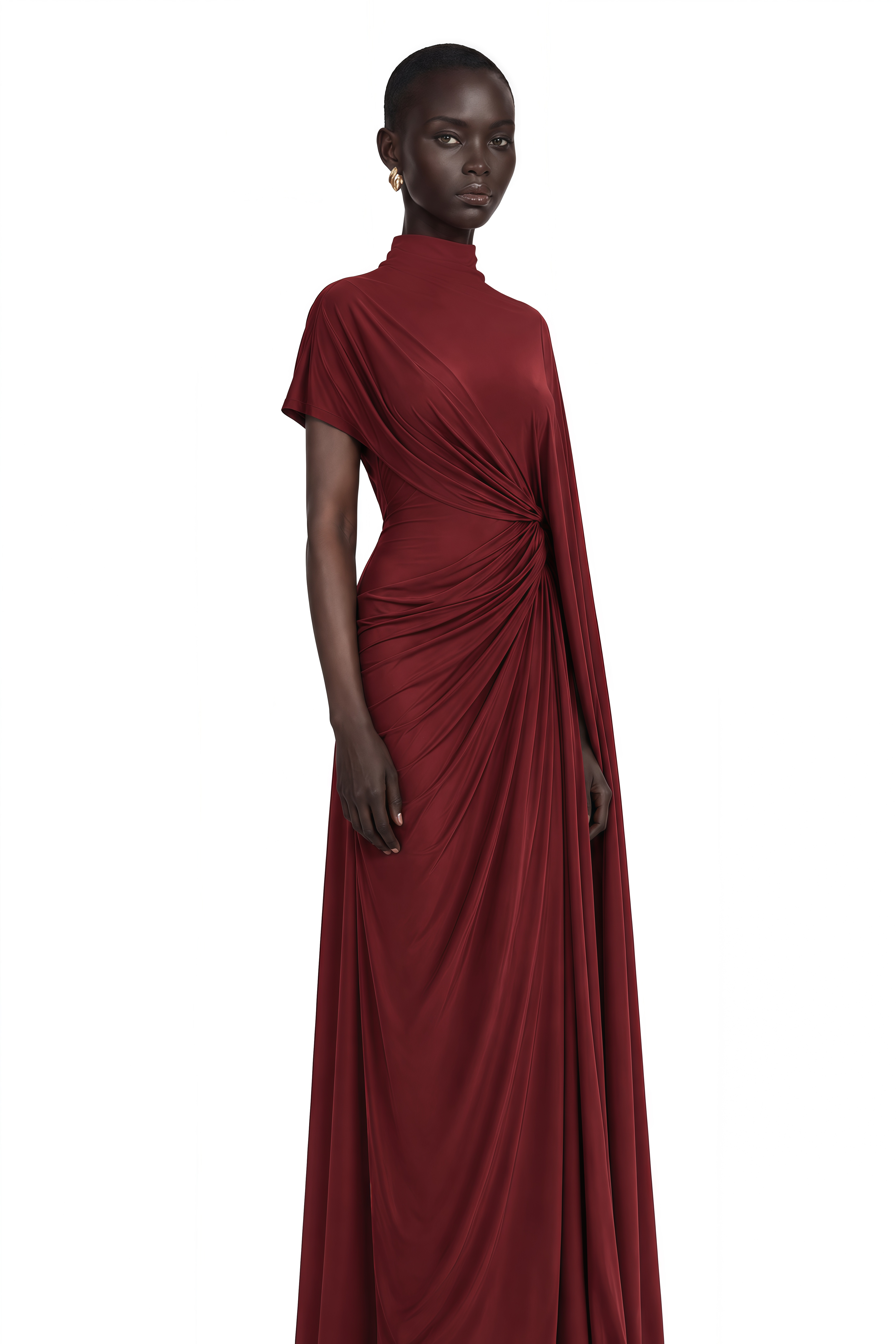Fenella Asymmetrical Draped Cape & Dress Matching Set in Red