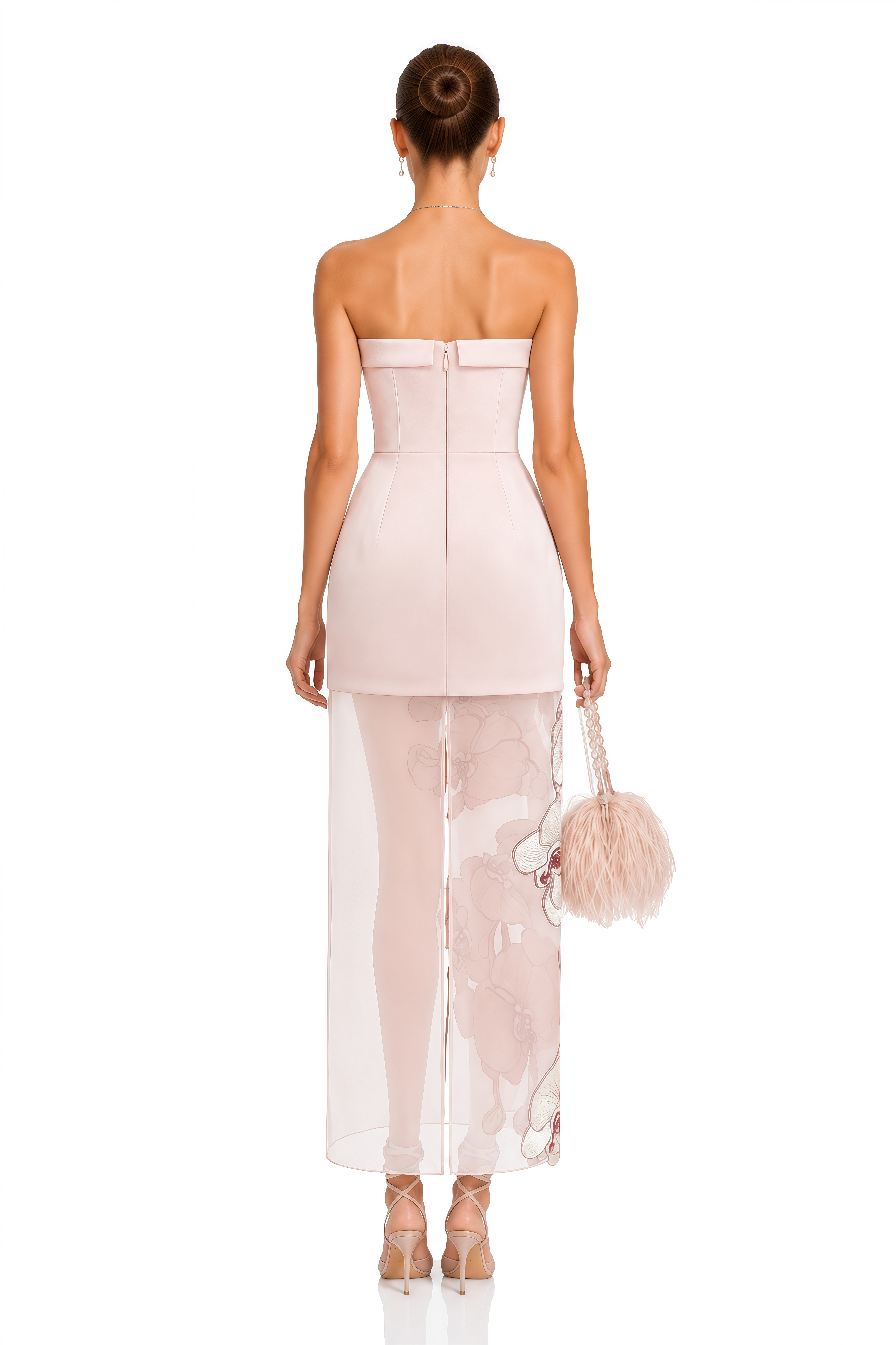 Ondina Pink Semi-Sheer Maxi Dress with Floral Applique
