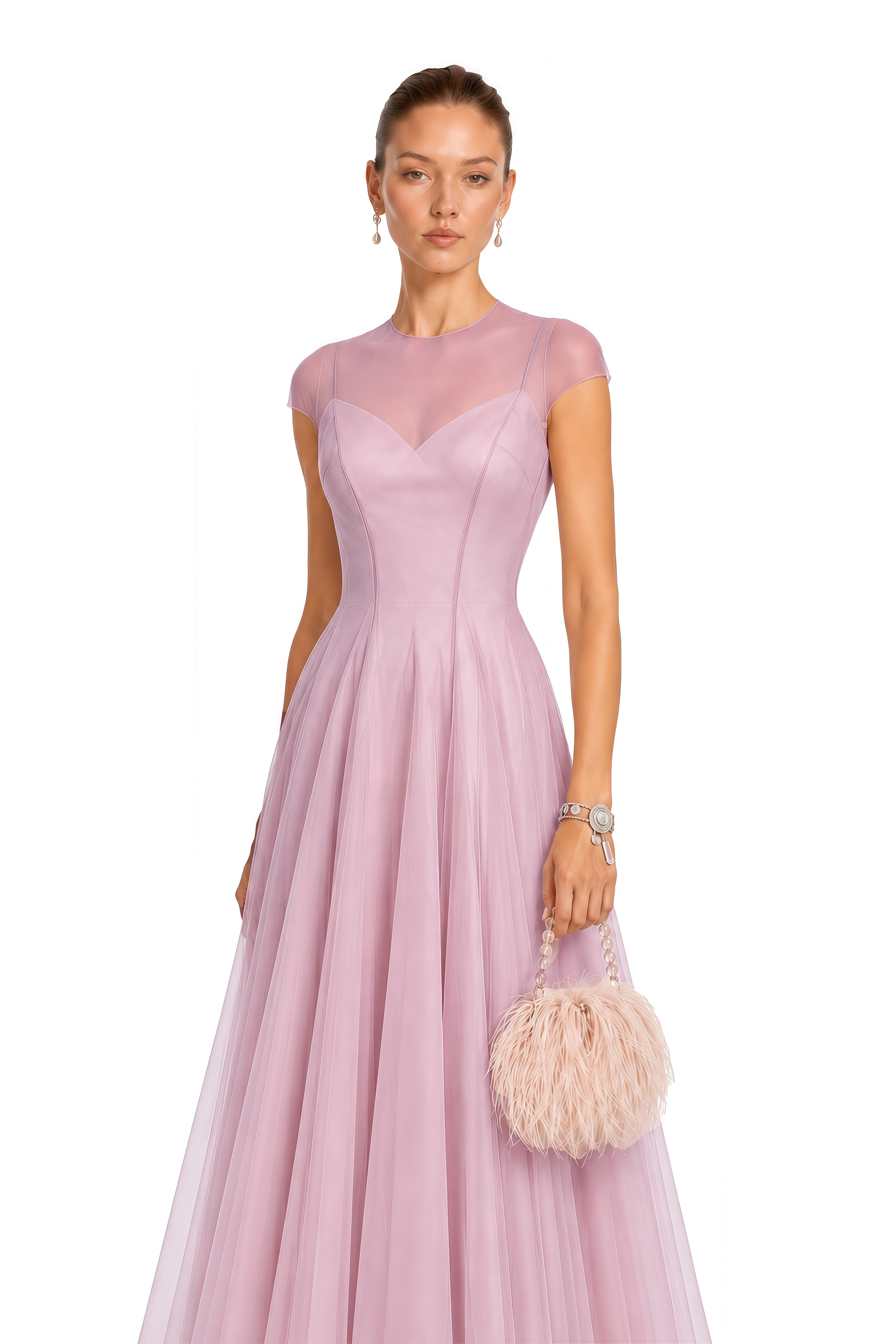 Simin Purple Semi-Sheer Tulle Maxi Dress