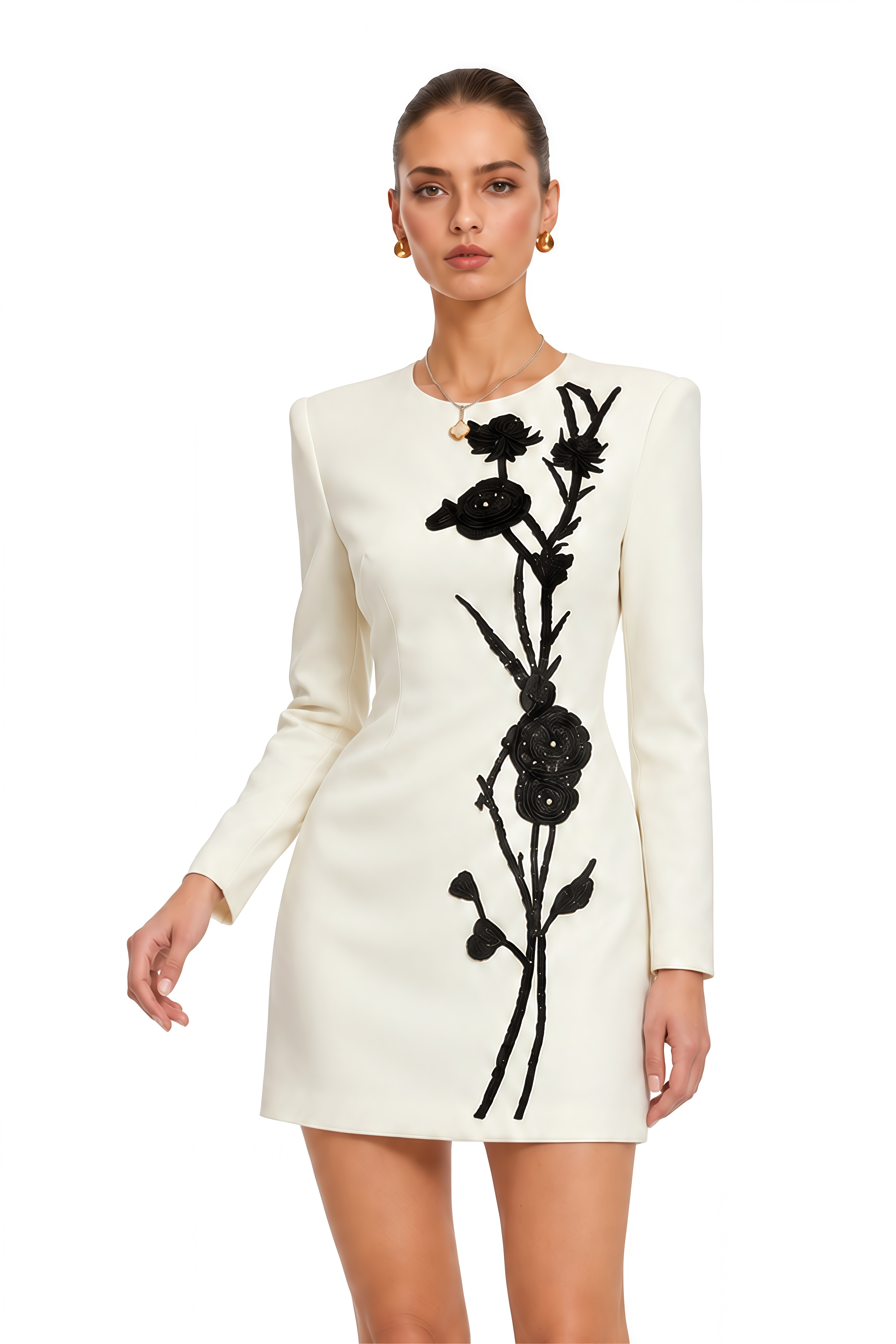 Vanessa White Faux-Flower Embellished Mini Dress