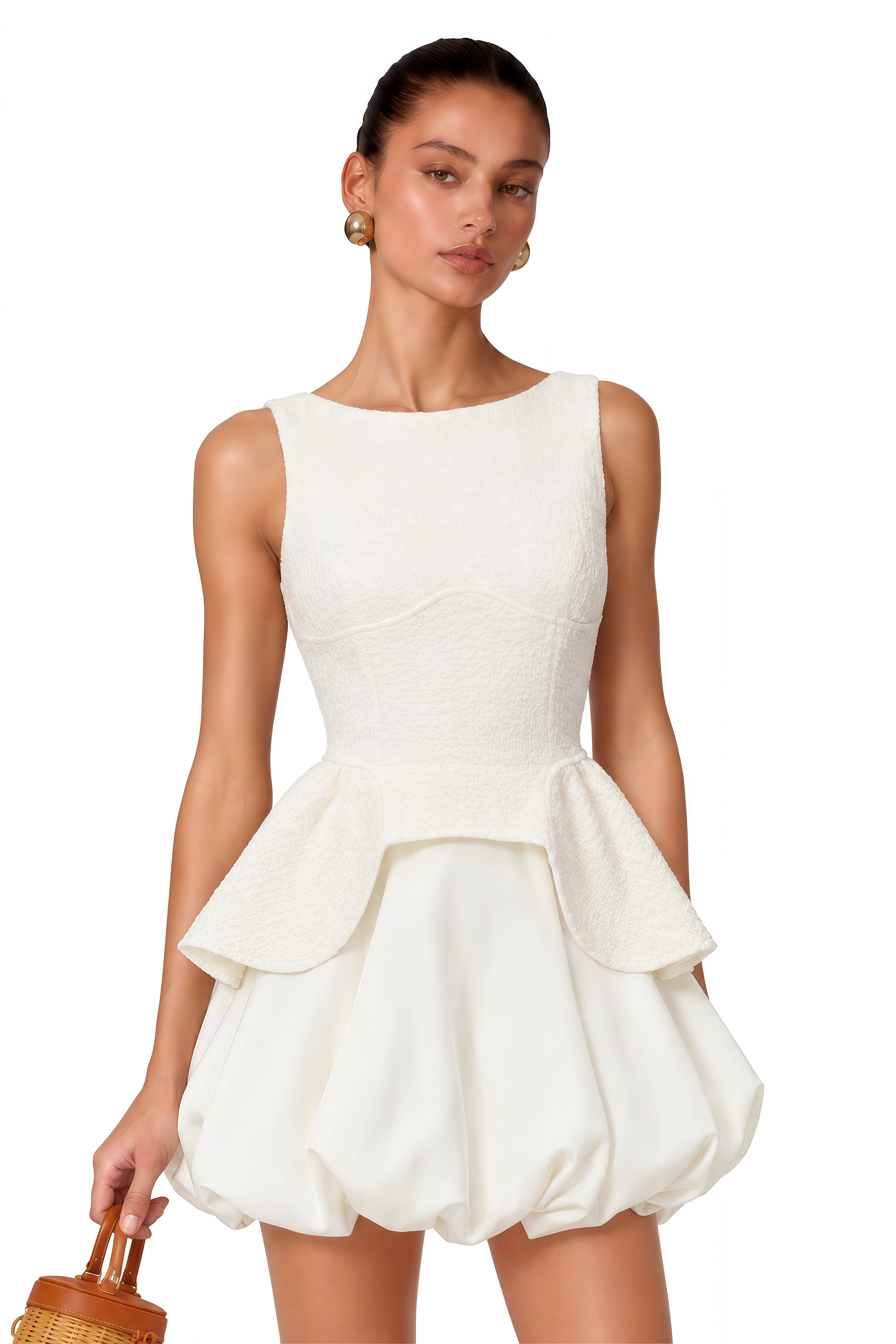 Nerida White Puffball Top & Skirt Set