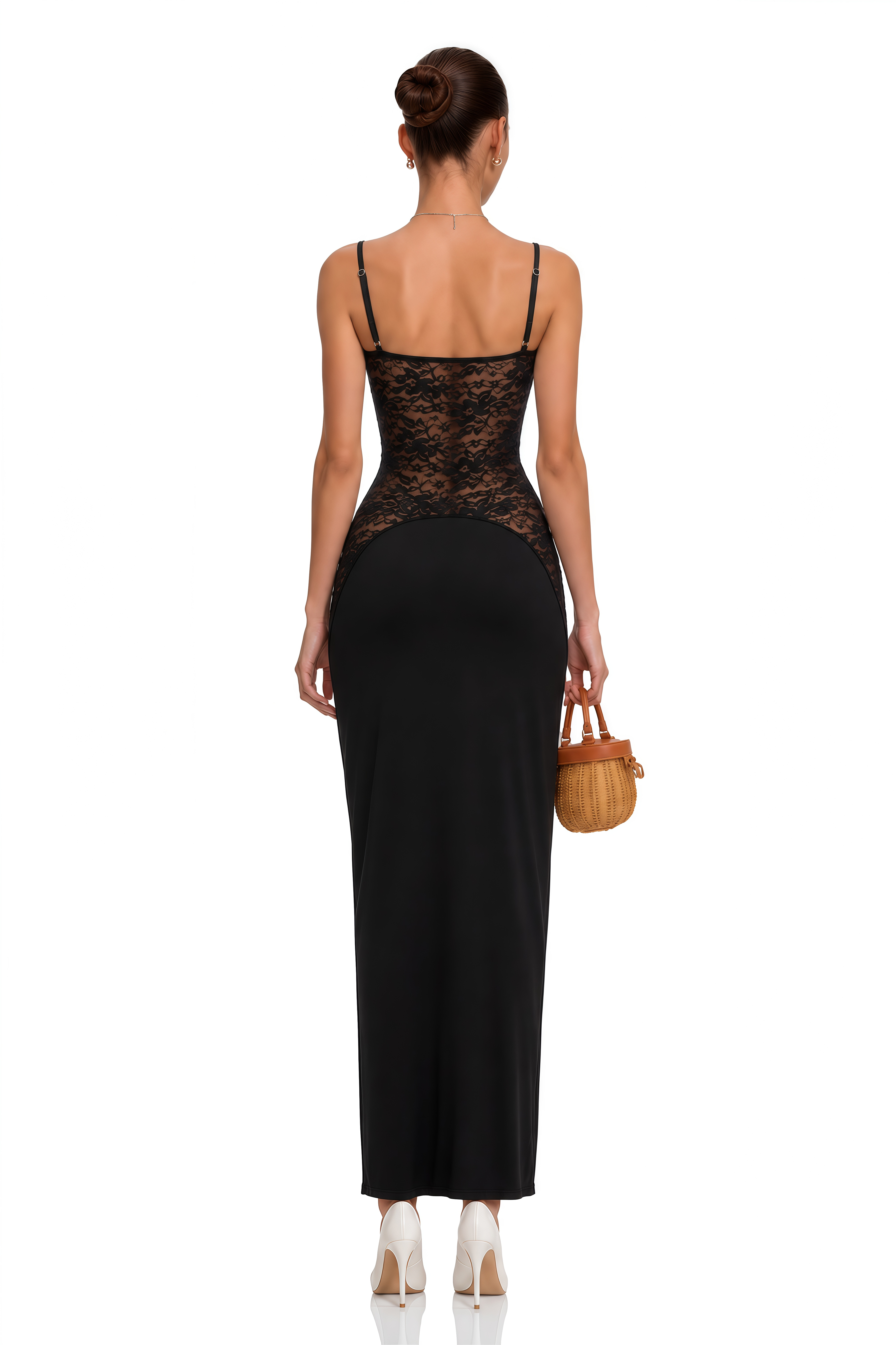 Eleanor Black Sweetheart Lace Panel Maxi Dress