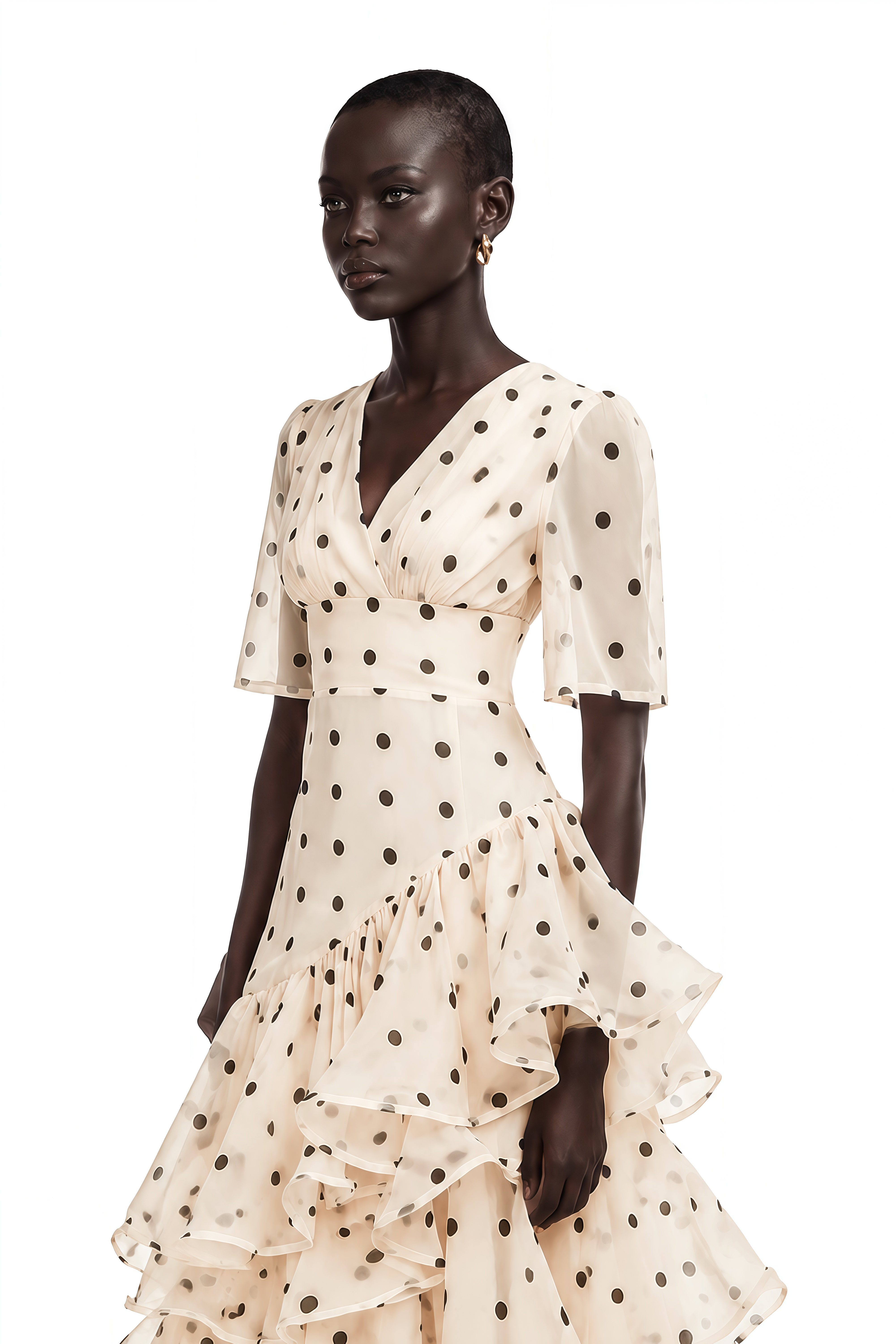 Nicoletta White Polka Dot Asymmetrical Maxi Dress