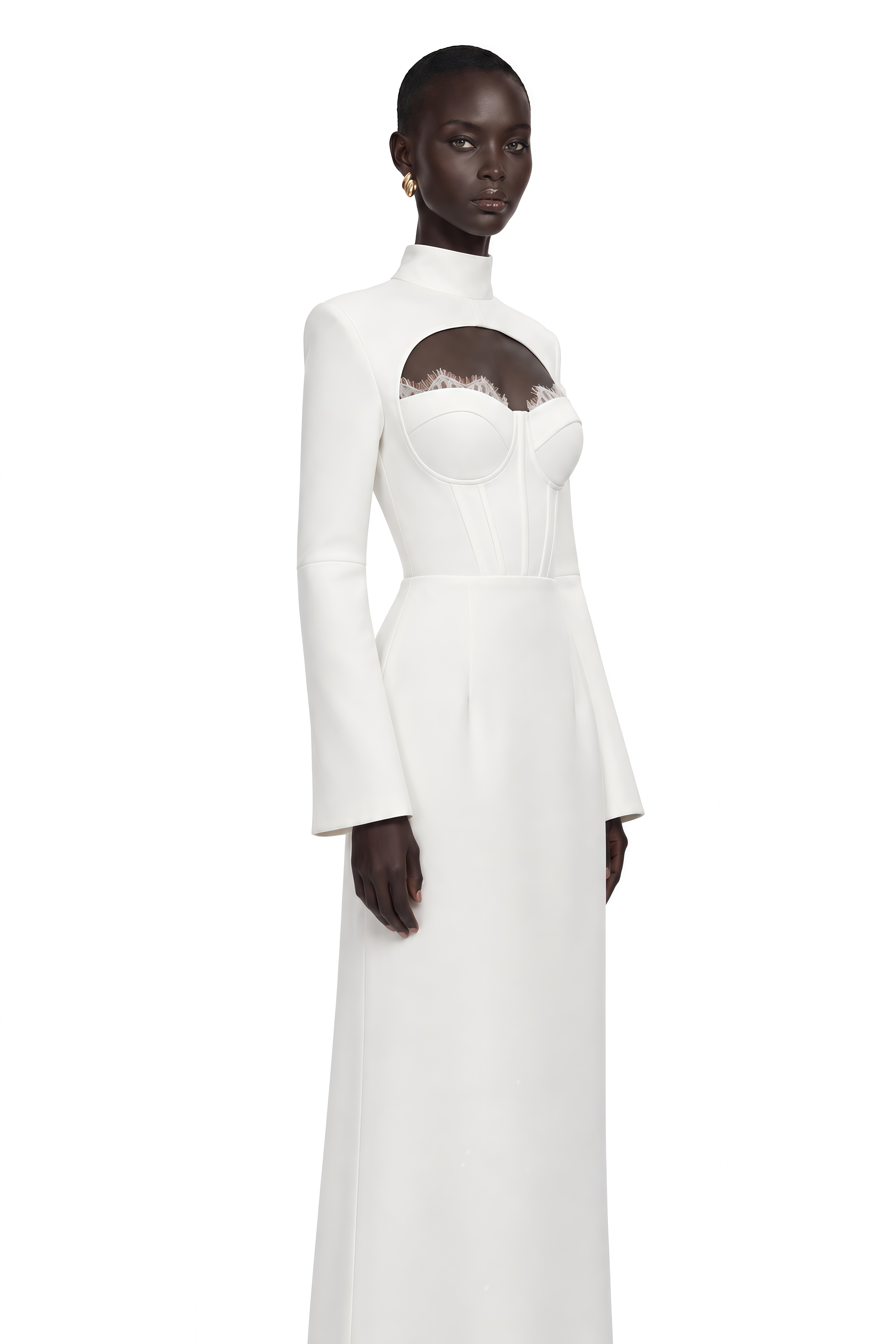 Ingvild White High Neck Backless Maxi Dress