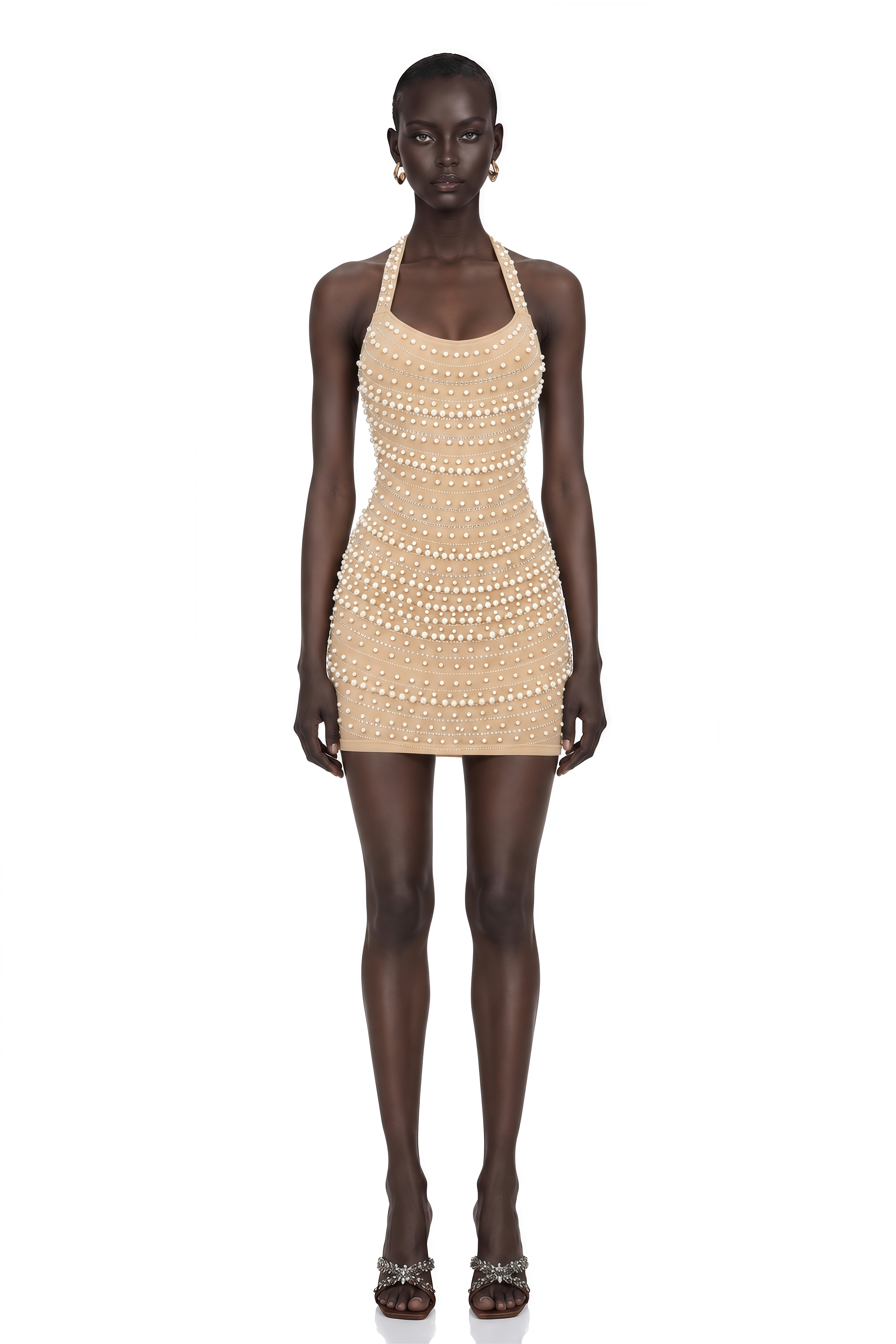 Larisa Champagne Embellished Mini Dress