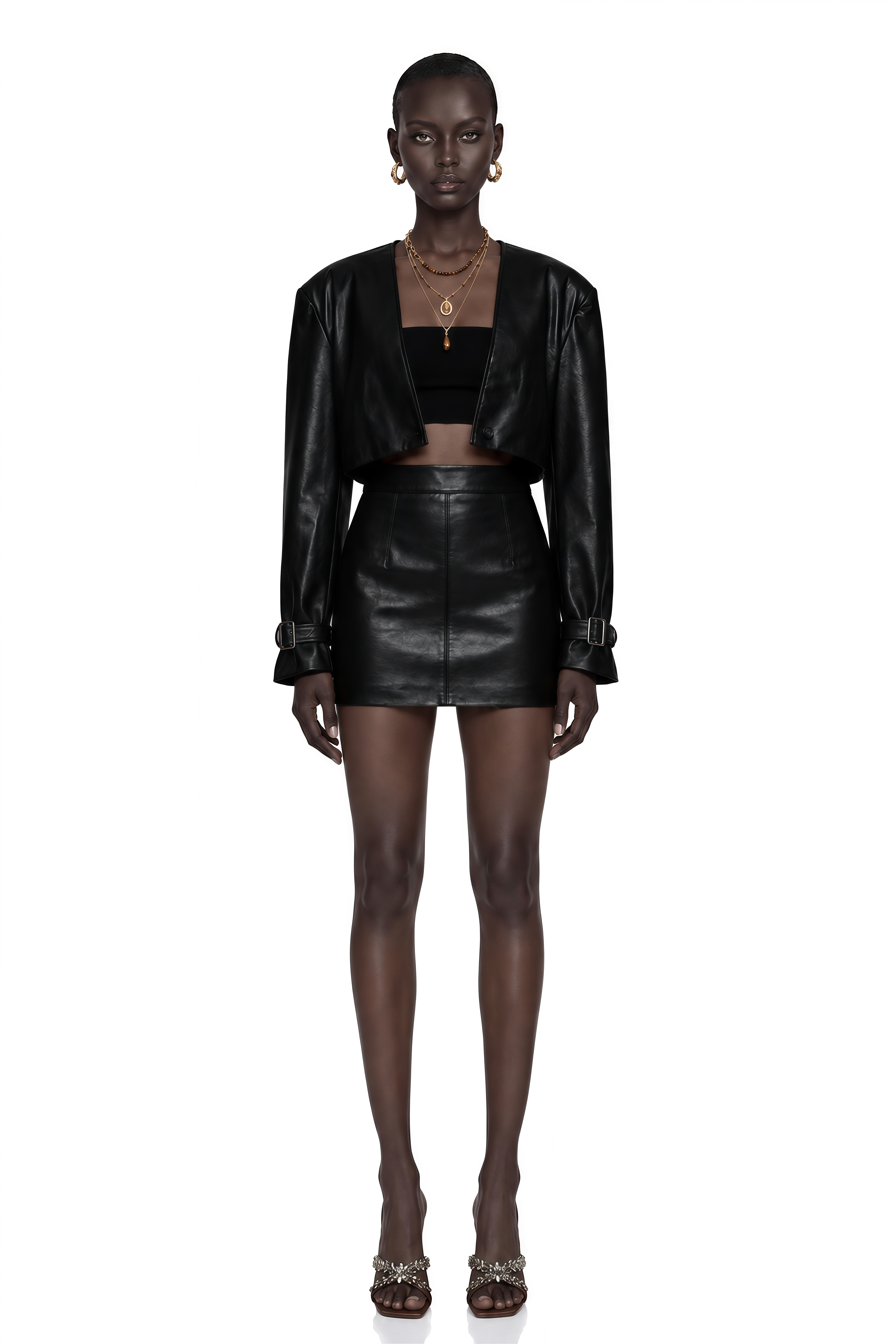 Jacinta Black Cropped Faux Leather Jacket