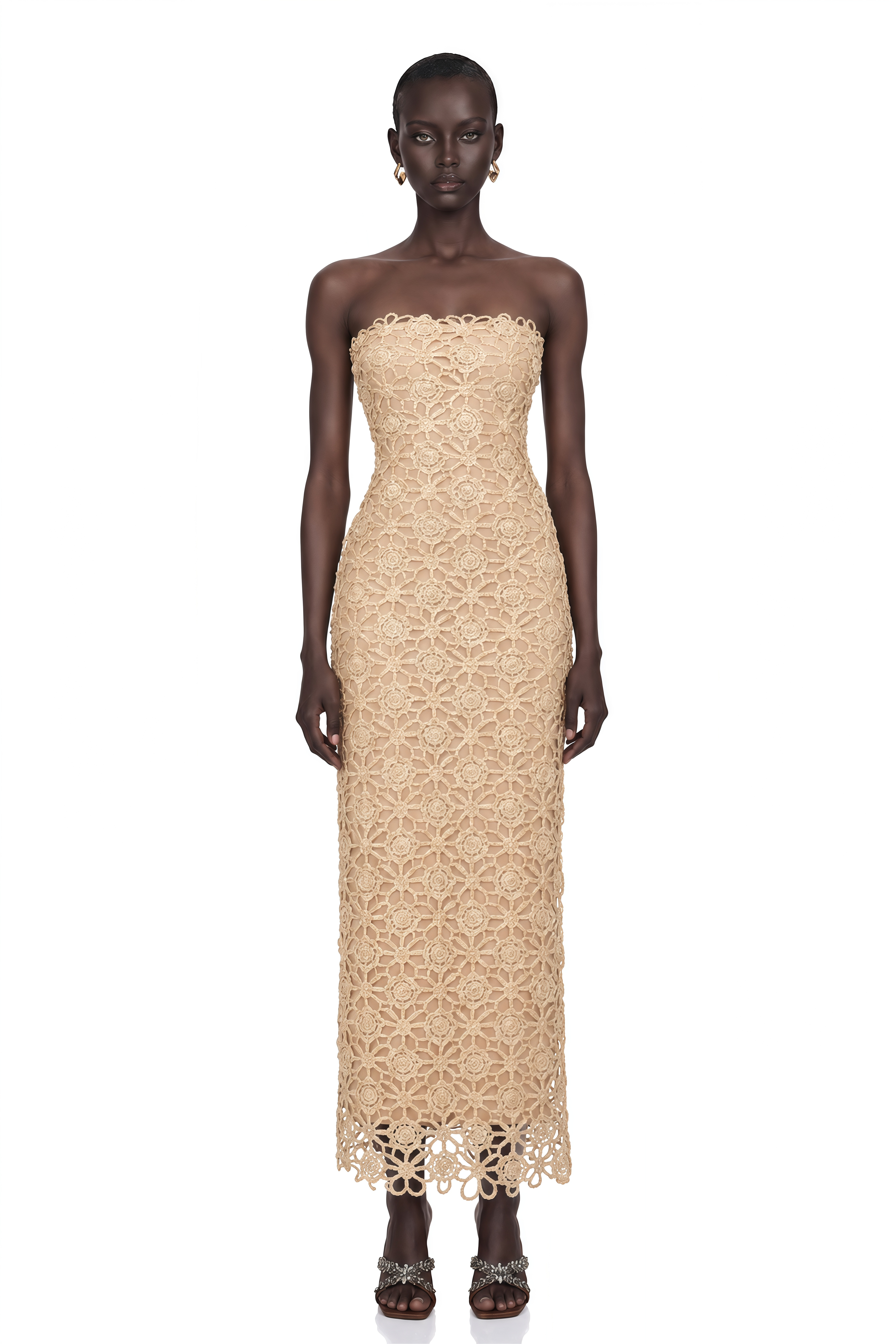 Saúl Gold Cut-Out Floral Embroidered Maxi Dress