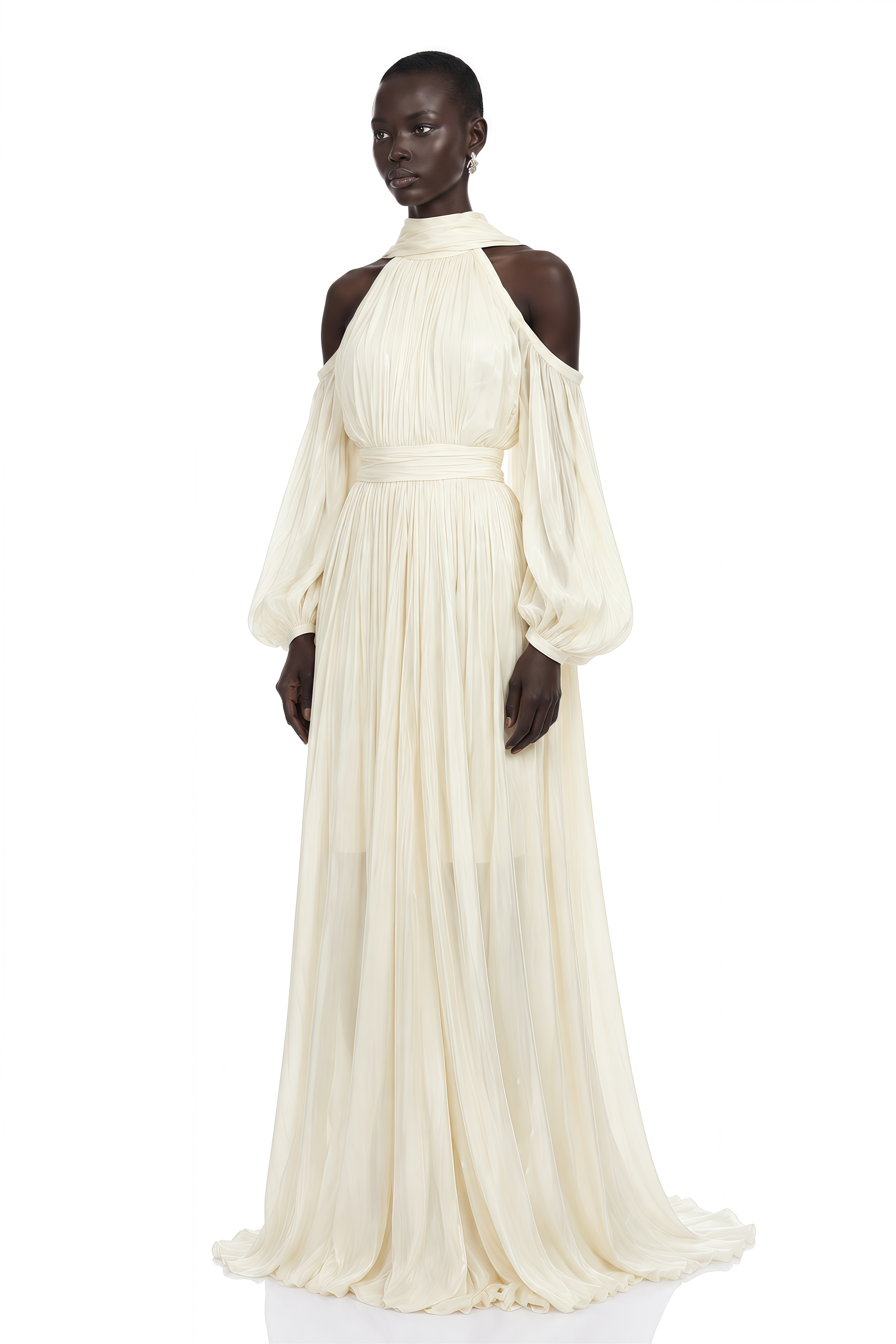Margot White Cold Shoulder Ruched Maxi Dress