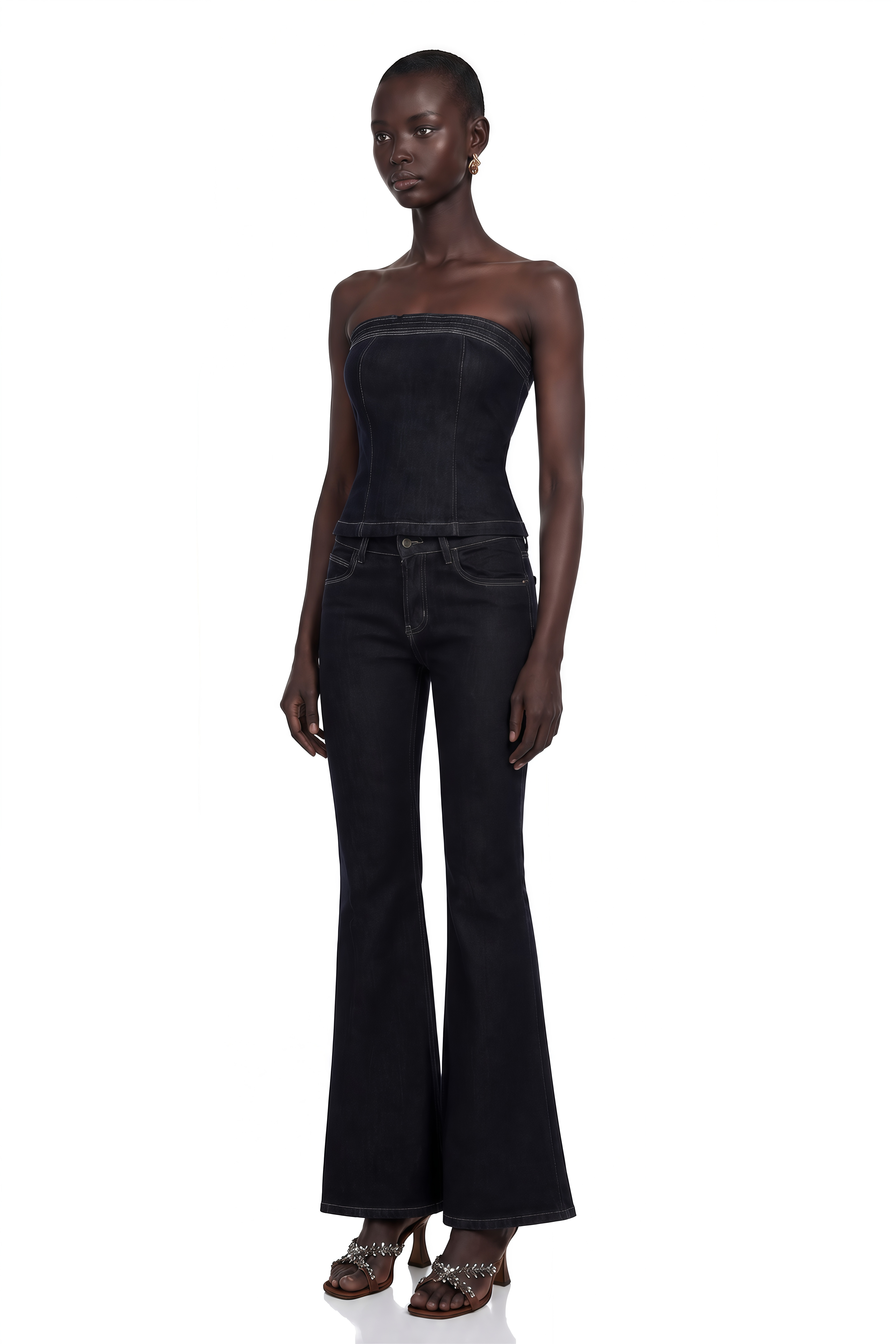 Joséphine Blue Denim Off Shoulder Top & Trouser Set