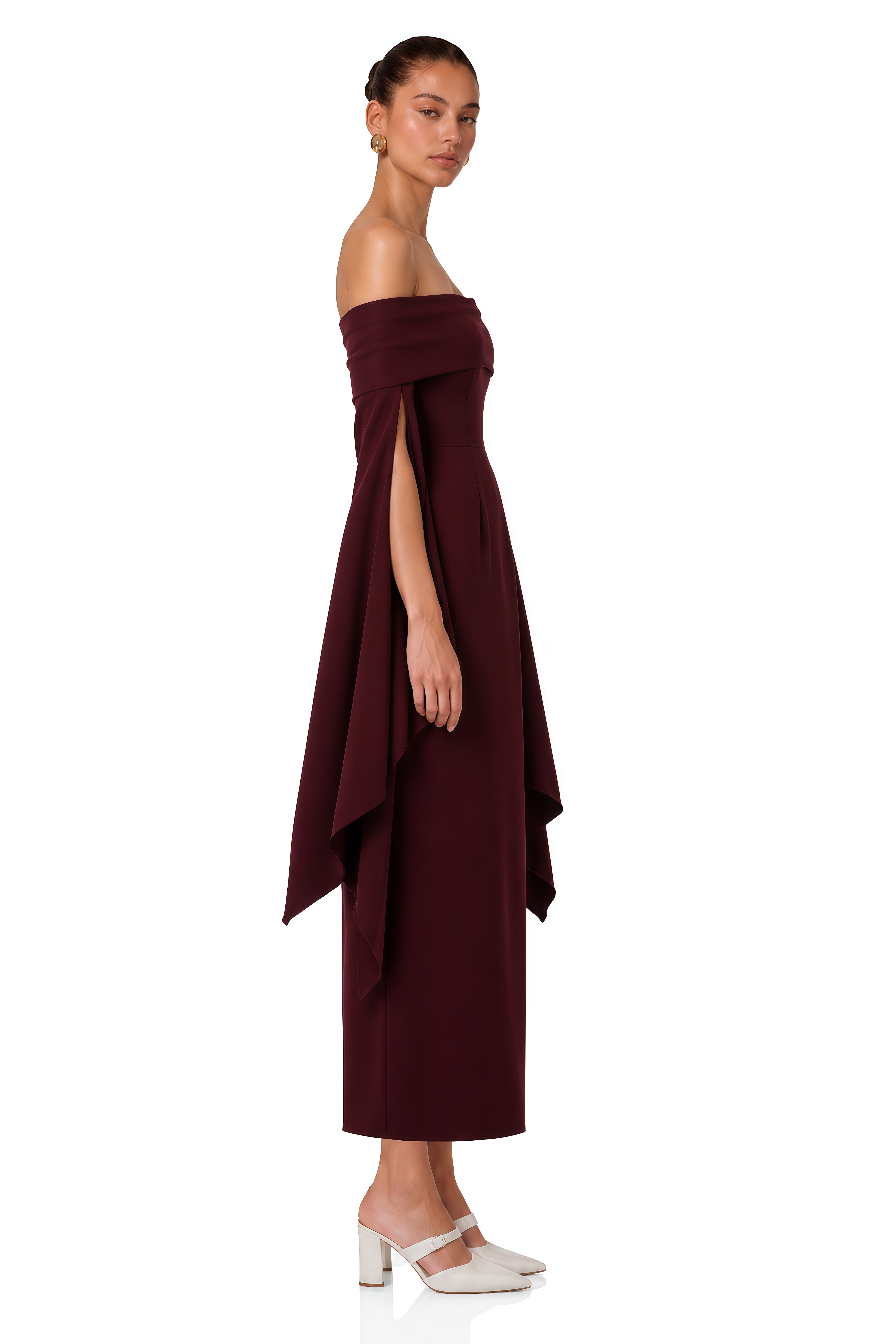 Dorotea Burgundy Off Shoulder Maxi Gown