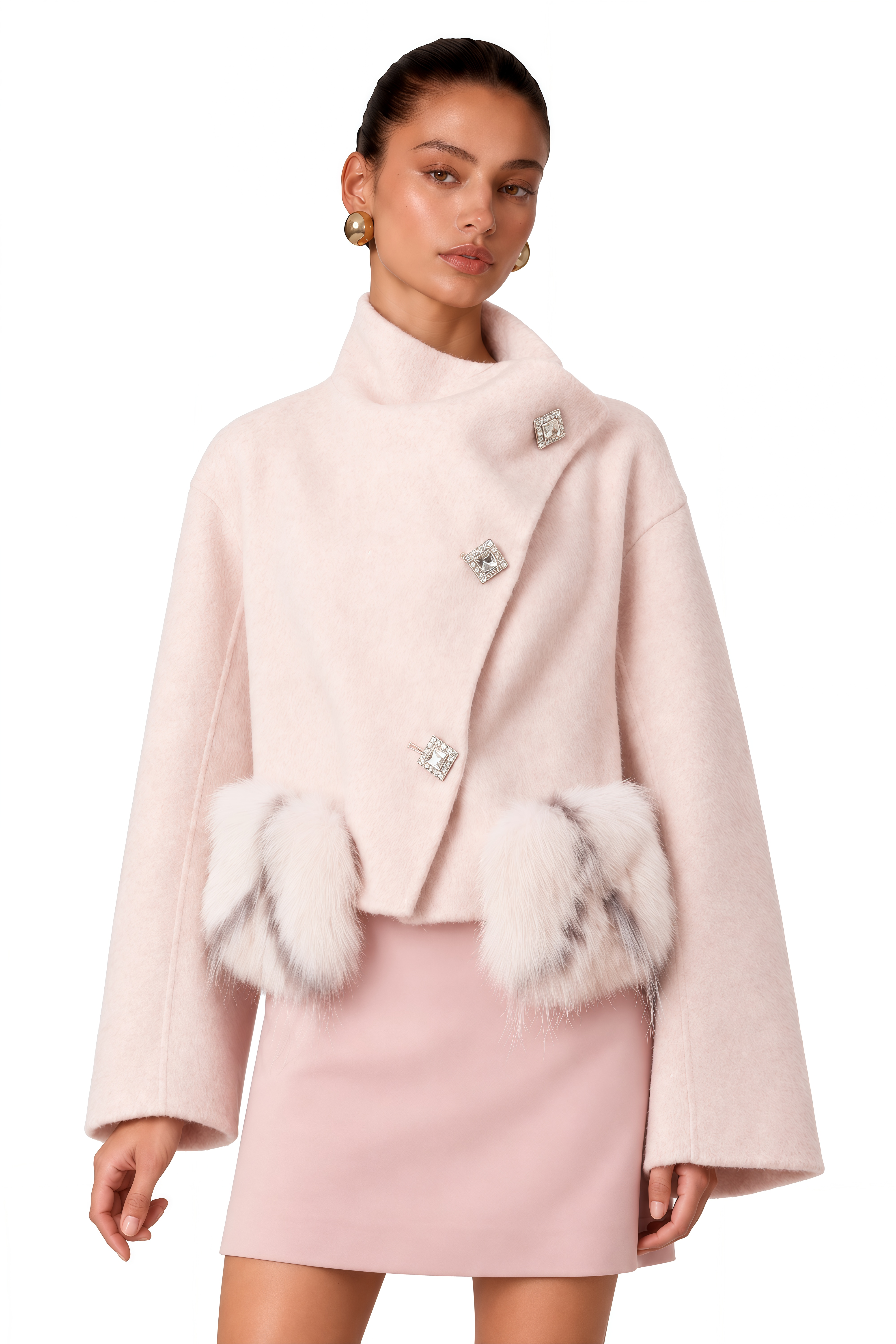 Vienne Pink Diagonal-Placket Short Coat