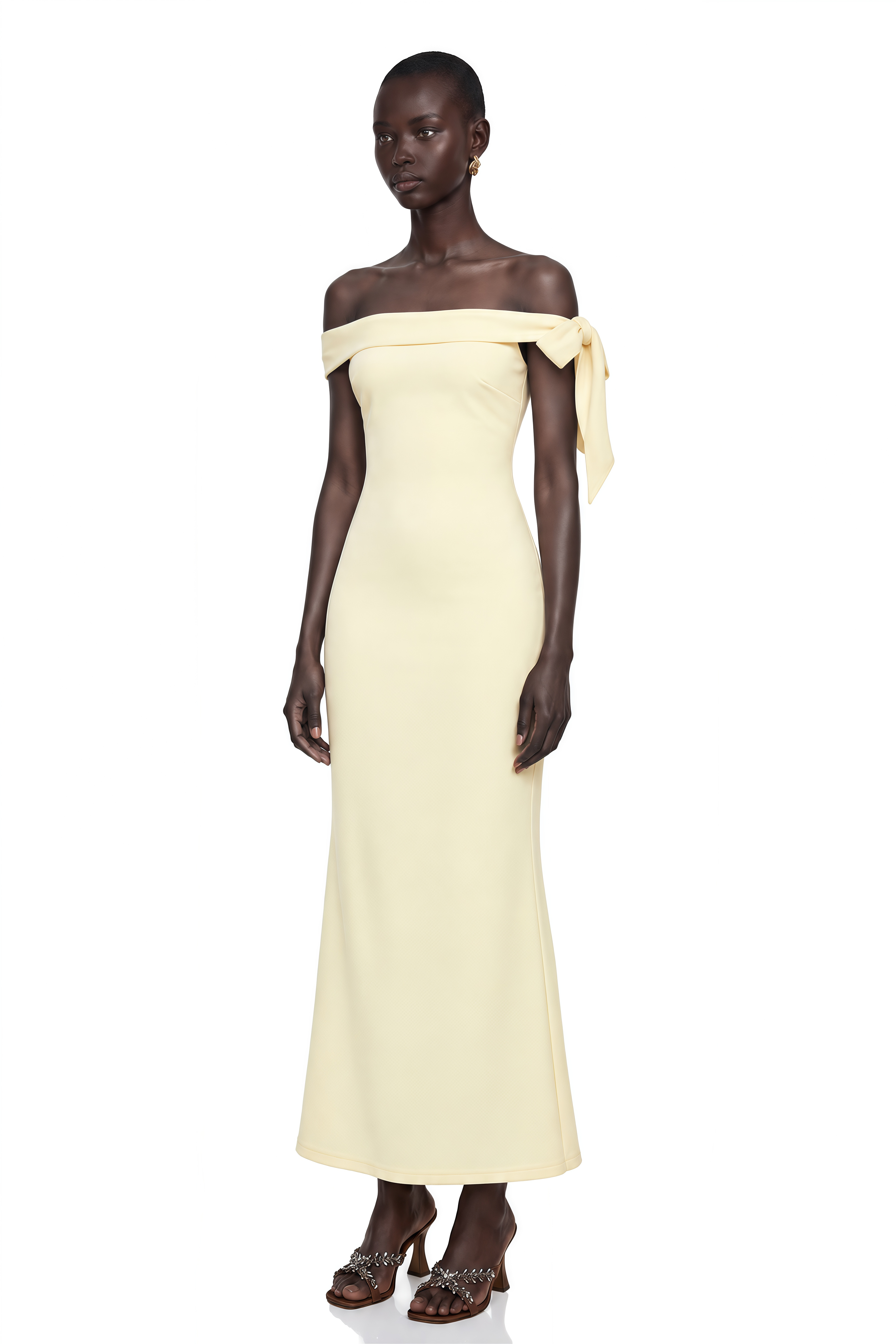 Kore Yellow Off Shoulder Maxi Dress with Bow