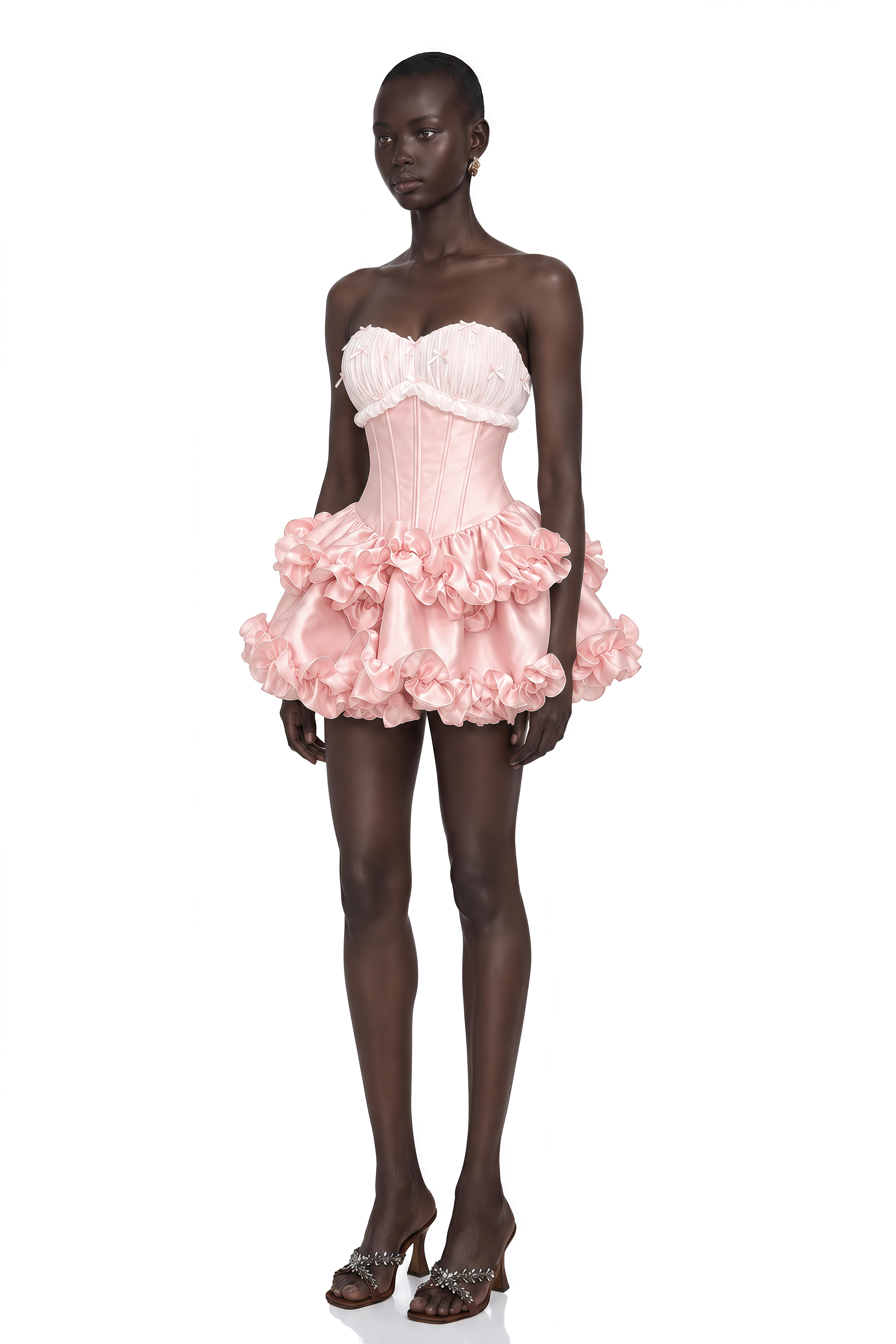Laurine Pink Ruffled Satin Mini Dress