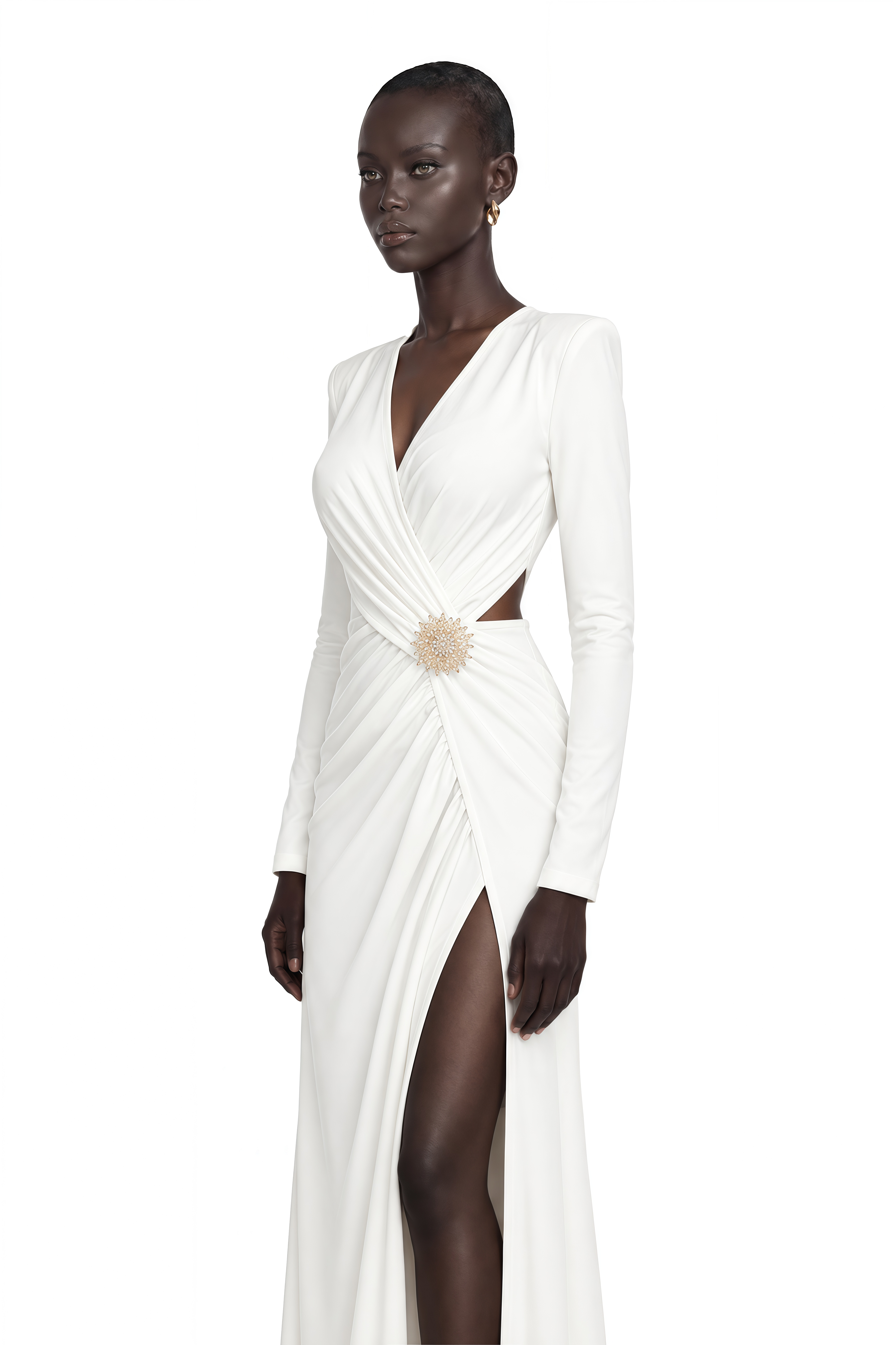 Irena White Cross Front Maxi Dress with Side Slit
