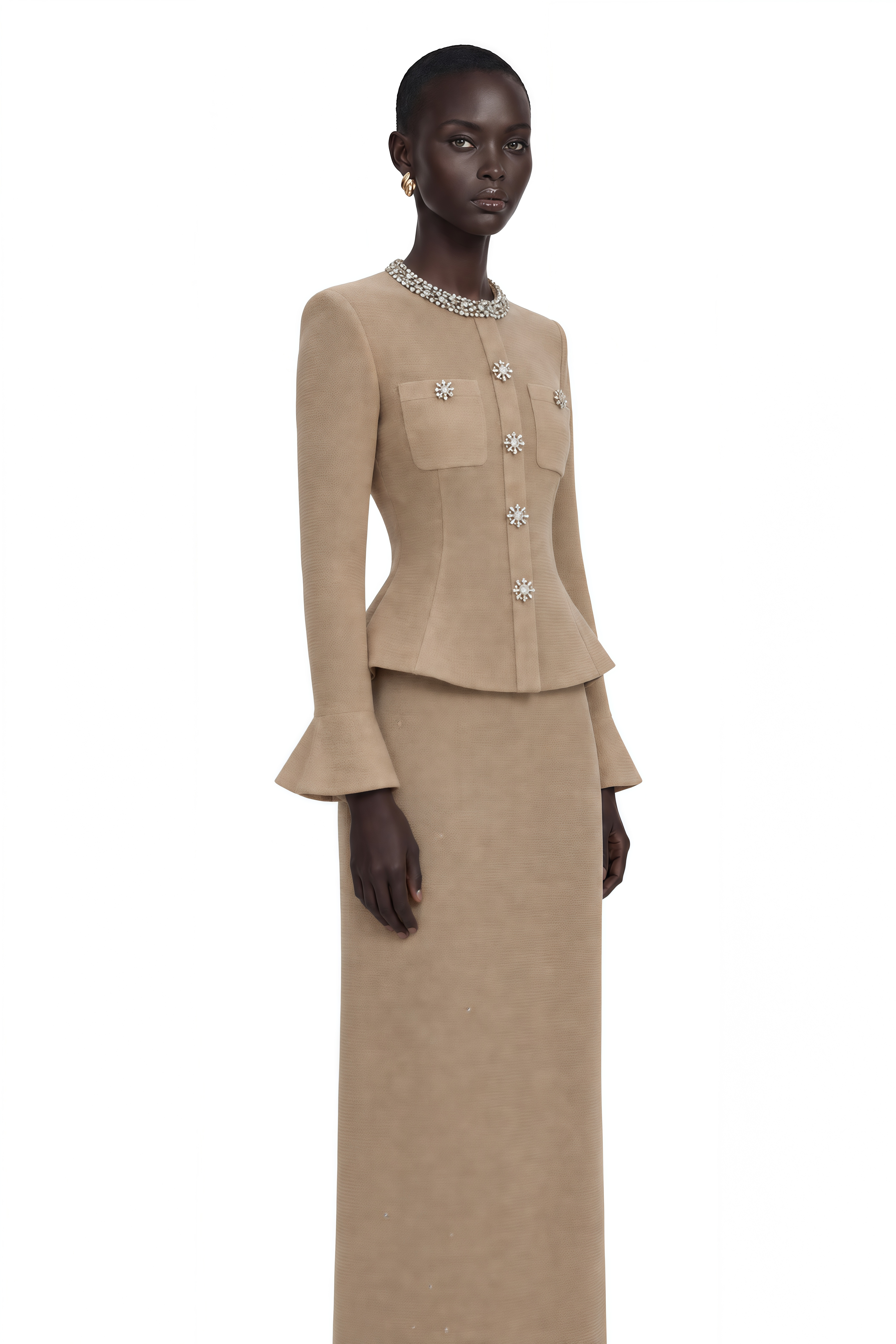 Kayla Gold Crystal Embellished Knit Midi Dress