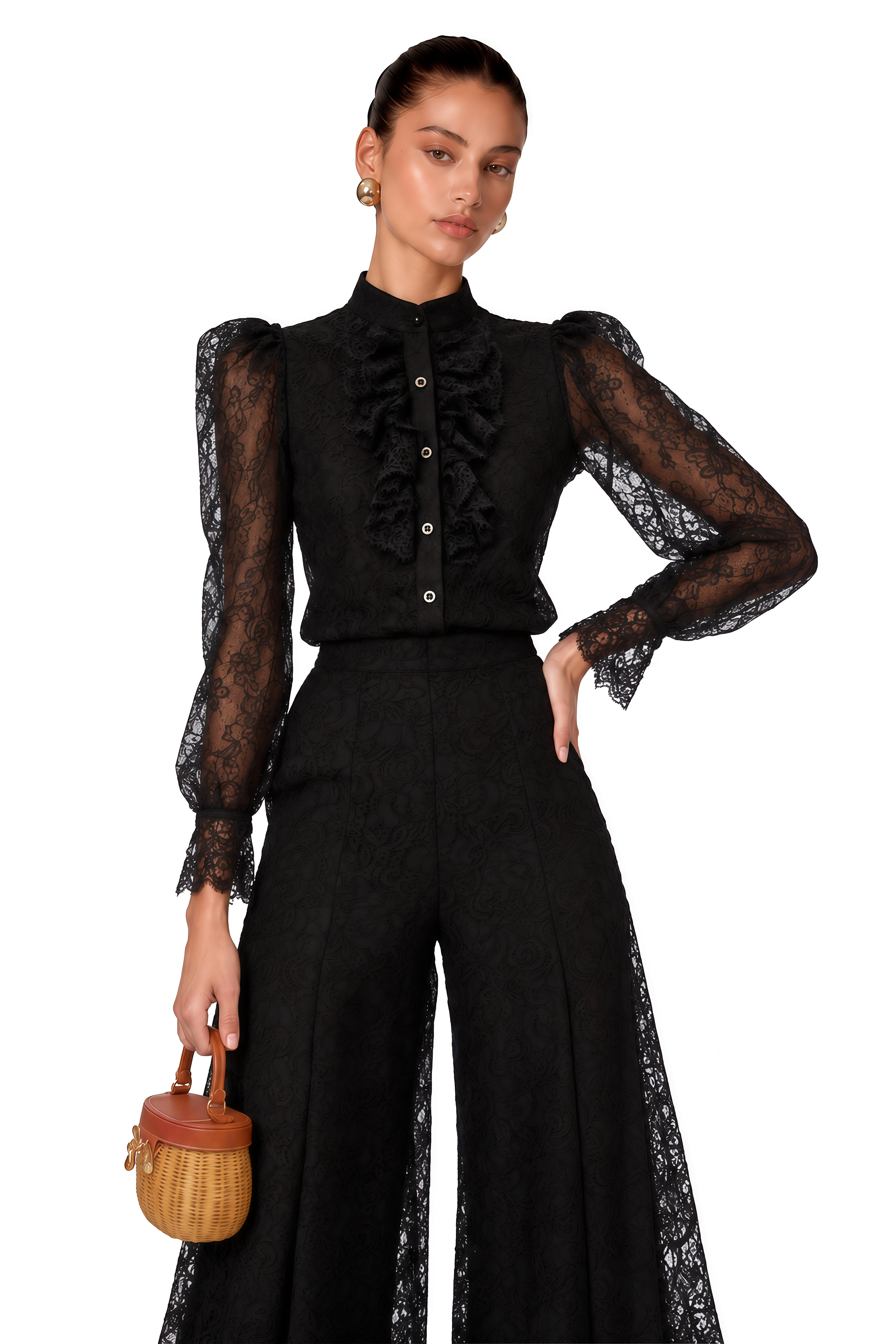 Brigitte Black High Neck Ruched Blouse