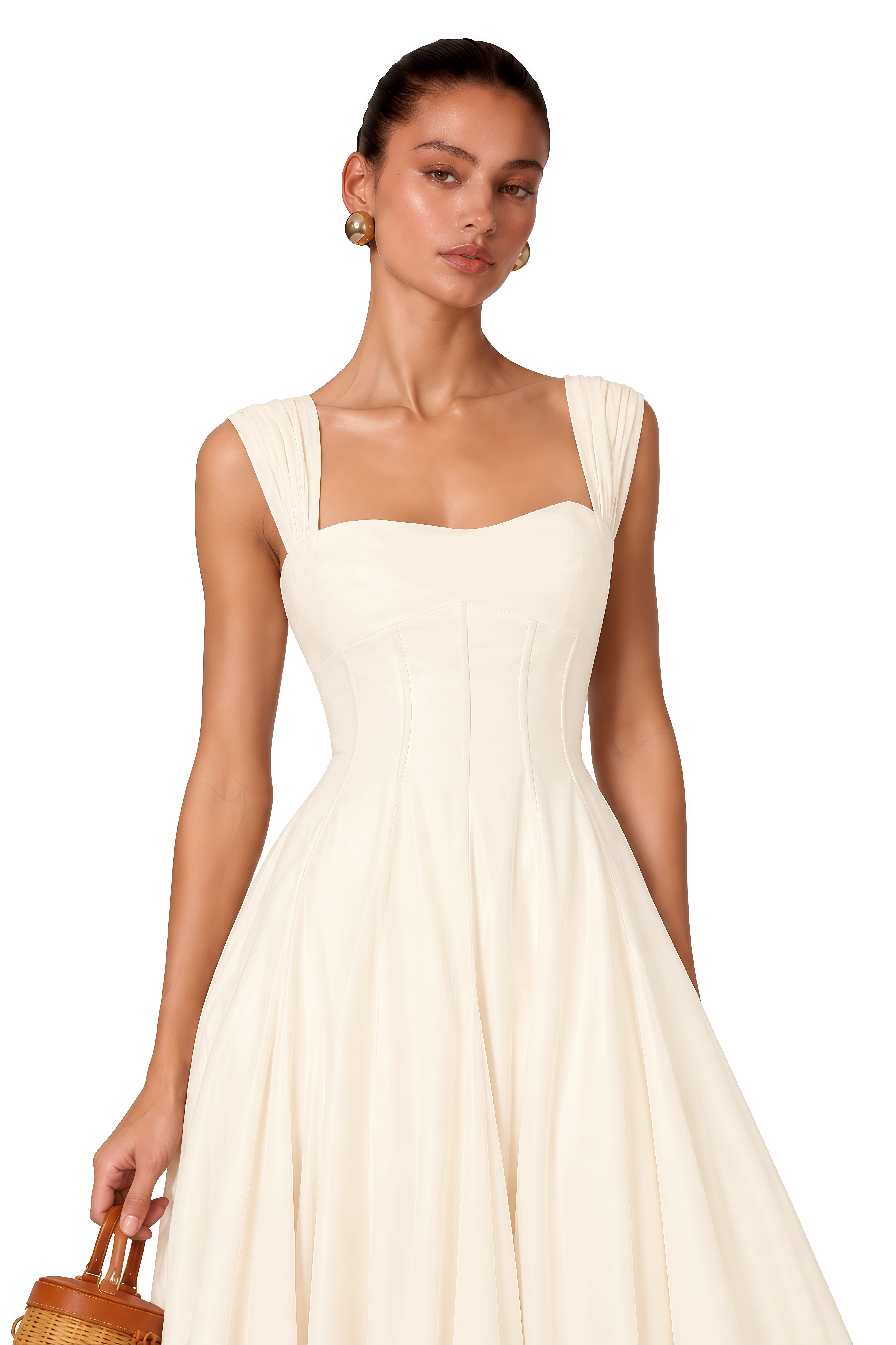 Érasme Cream White Flounced Midi dress