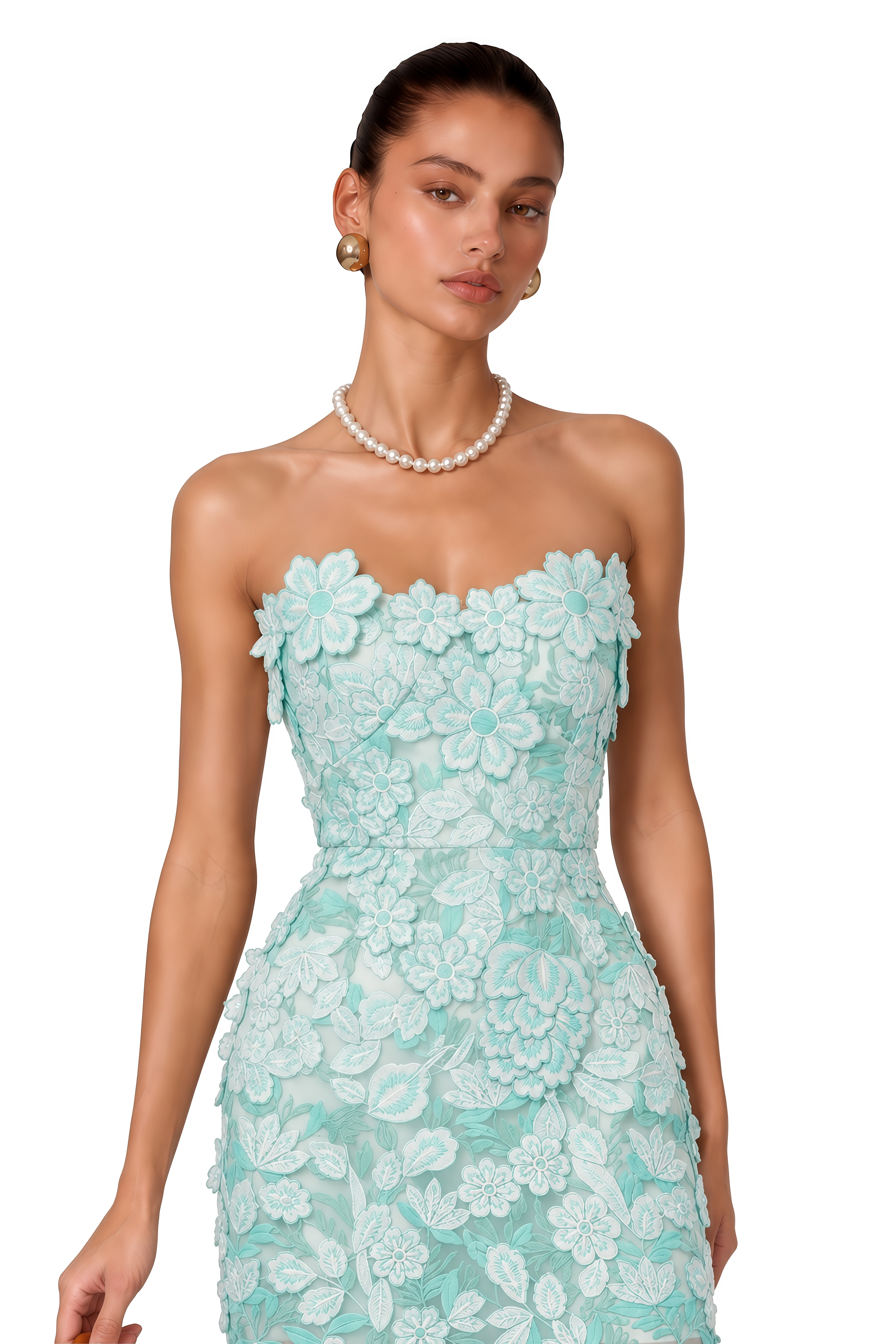 Duygu Green Off Shoulder Midi Dress with 3D Florals