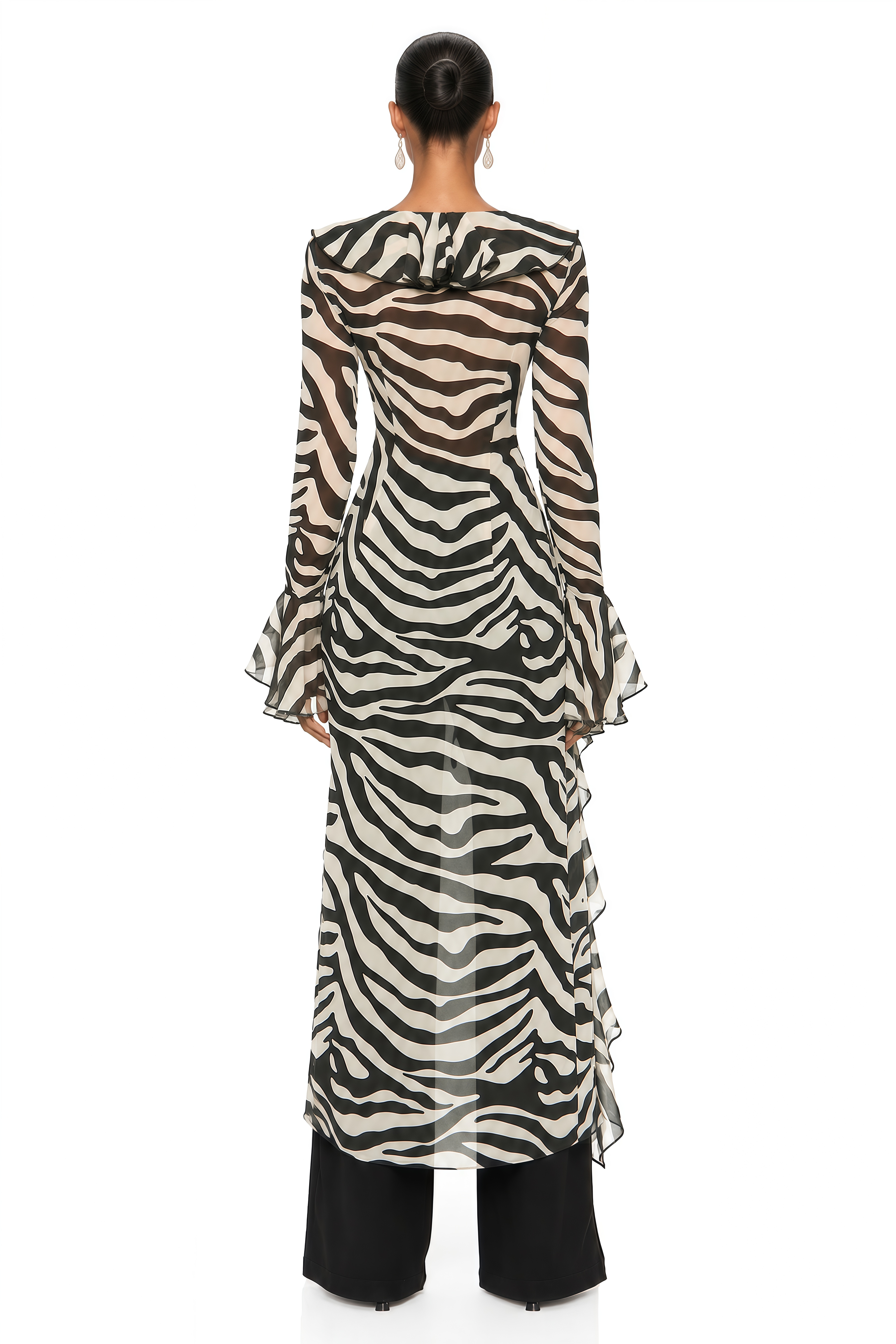 Kerensa Black Zebra Print Ruffle Tie Front Longline Blouse