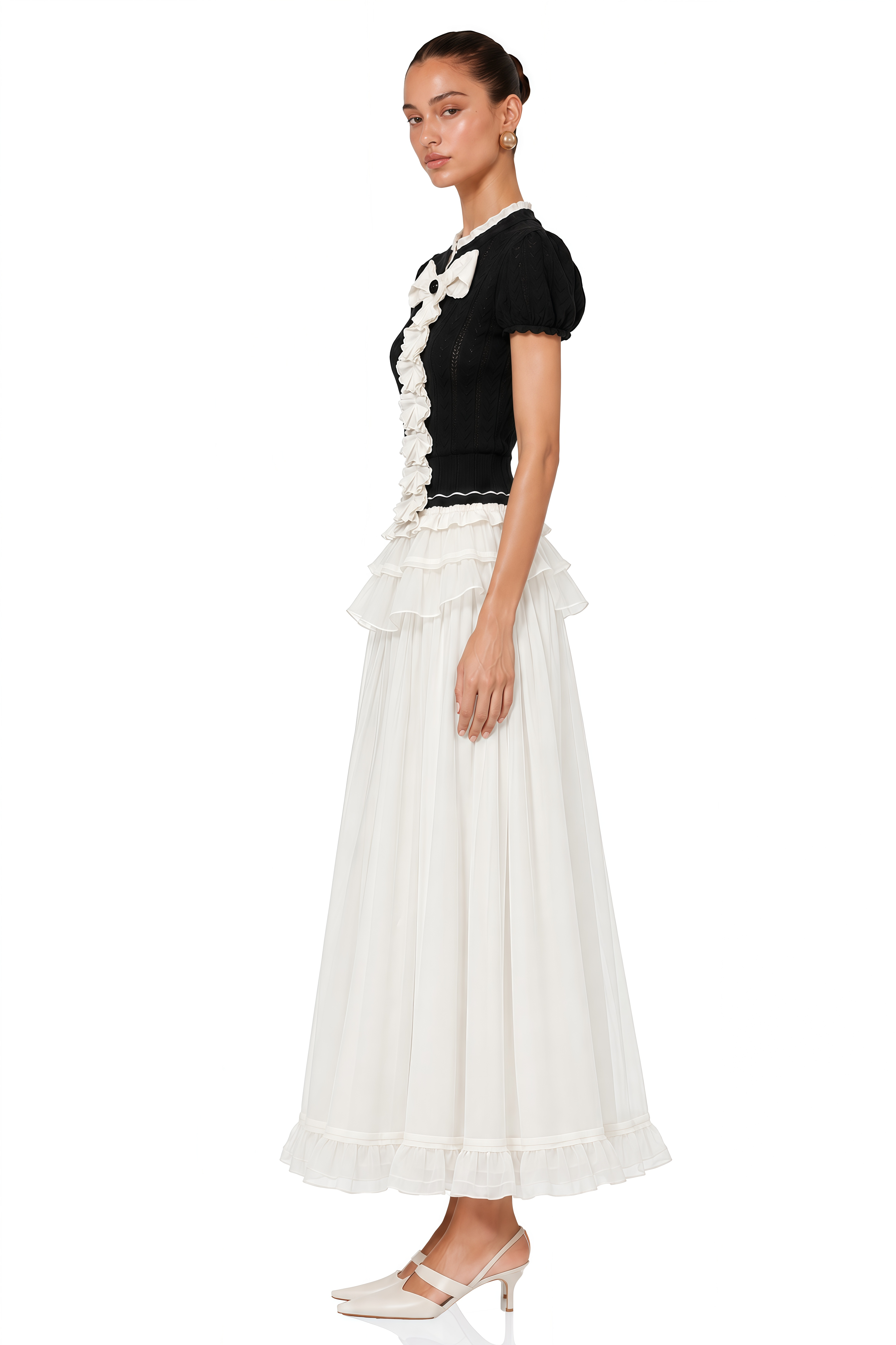 Scarlett Black Ruffled Knit Top with Bow & Skirt Set