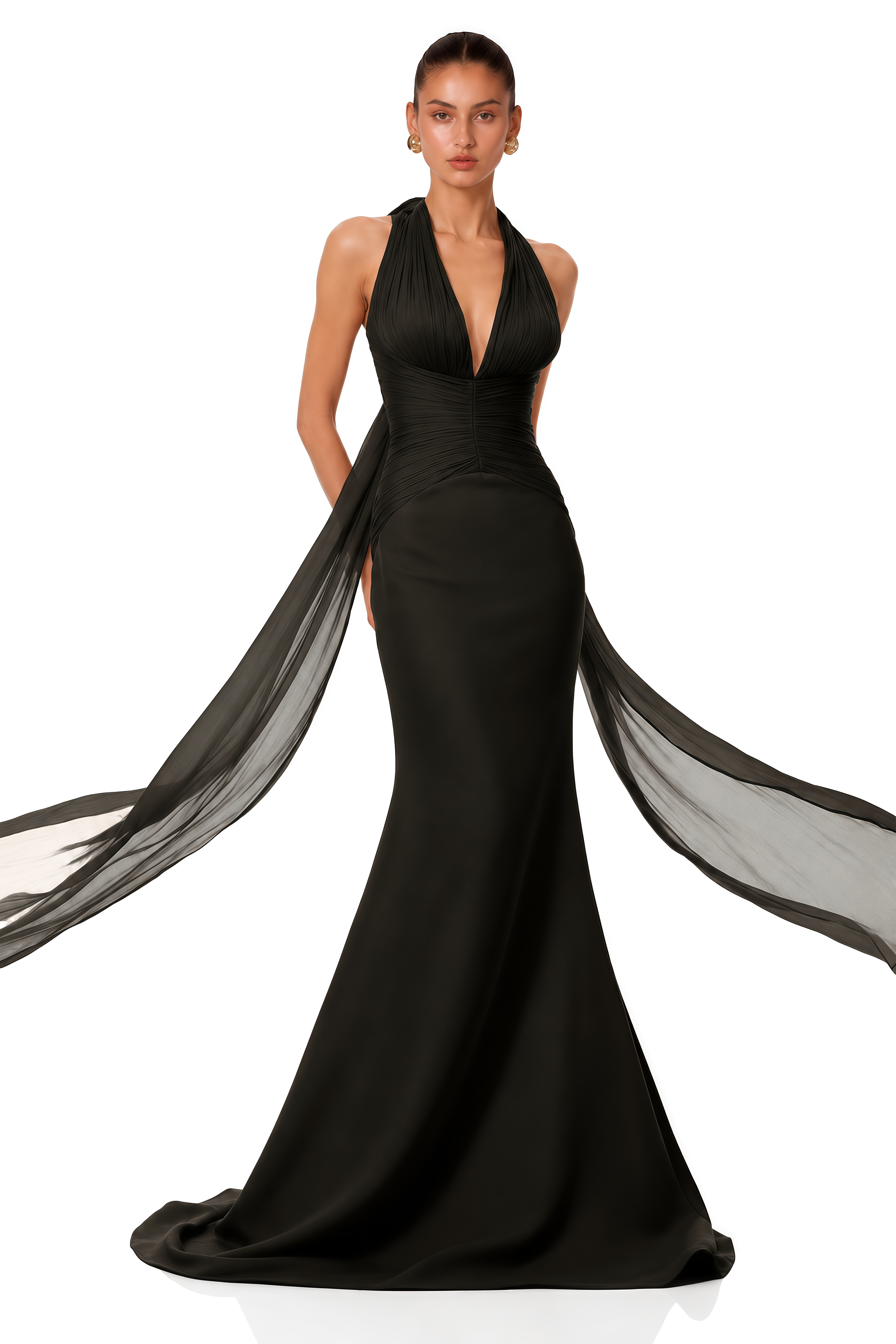 Emmeline Black Train Design Gathered Maxi Dress