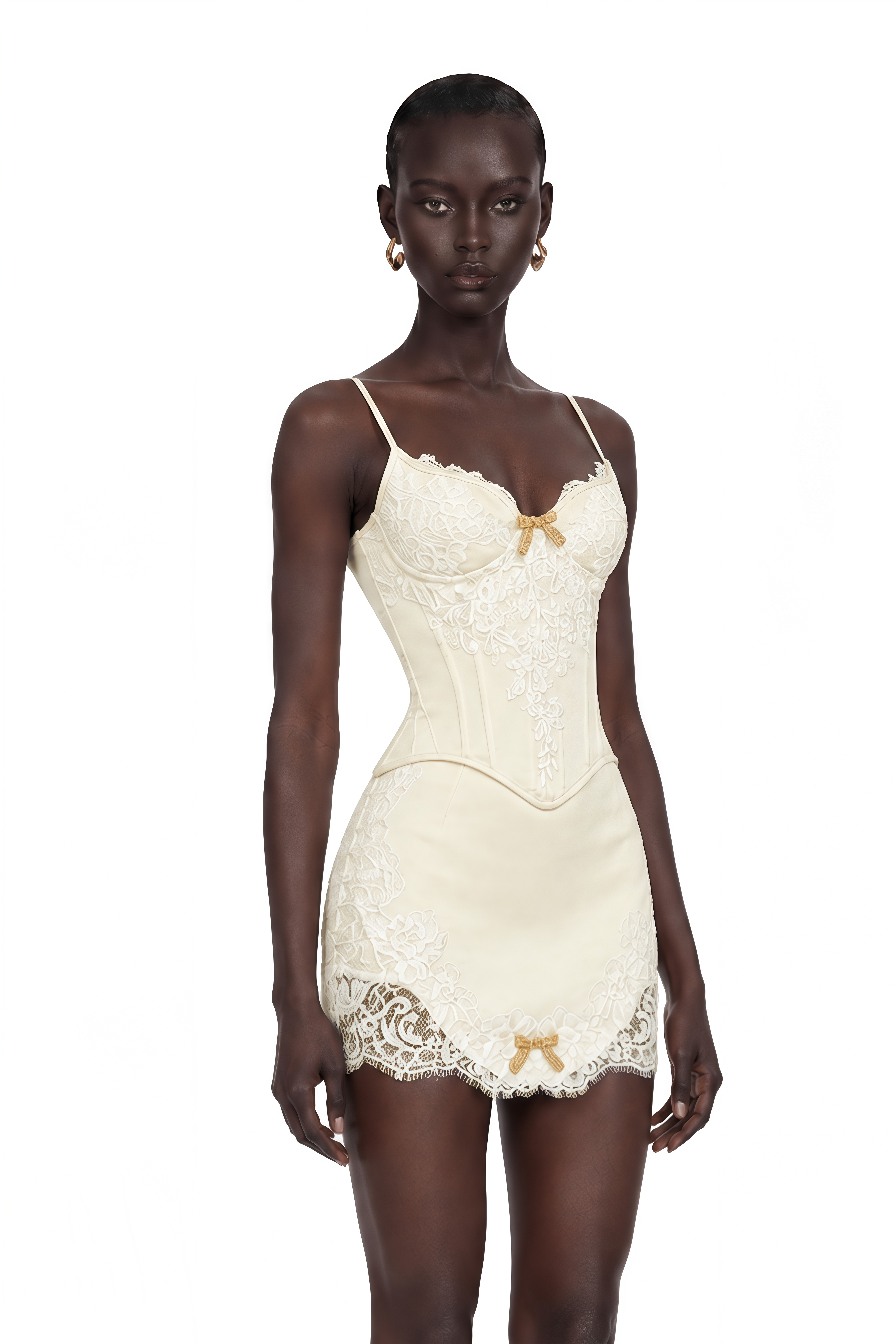 Blanca Champagne Lace Panel Top & Skirt Set