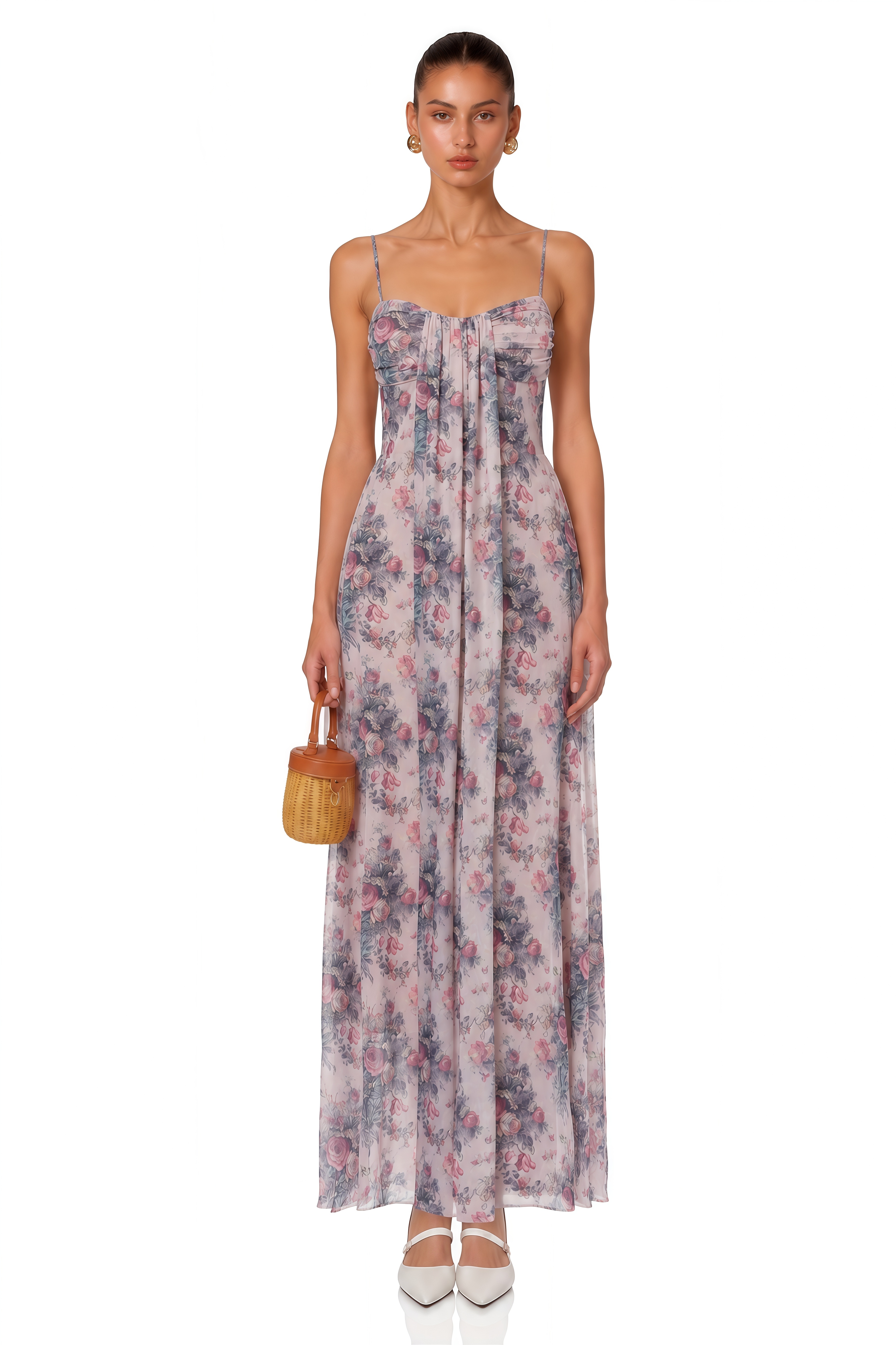Hahana Pink Floral Print Sweetheart Maxi Dress