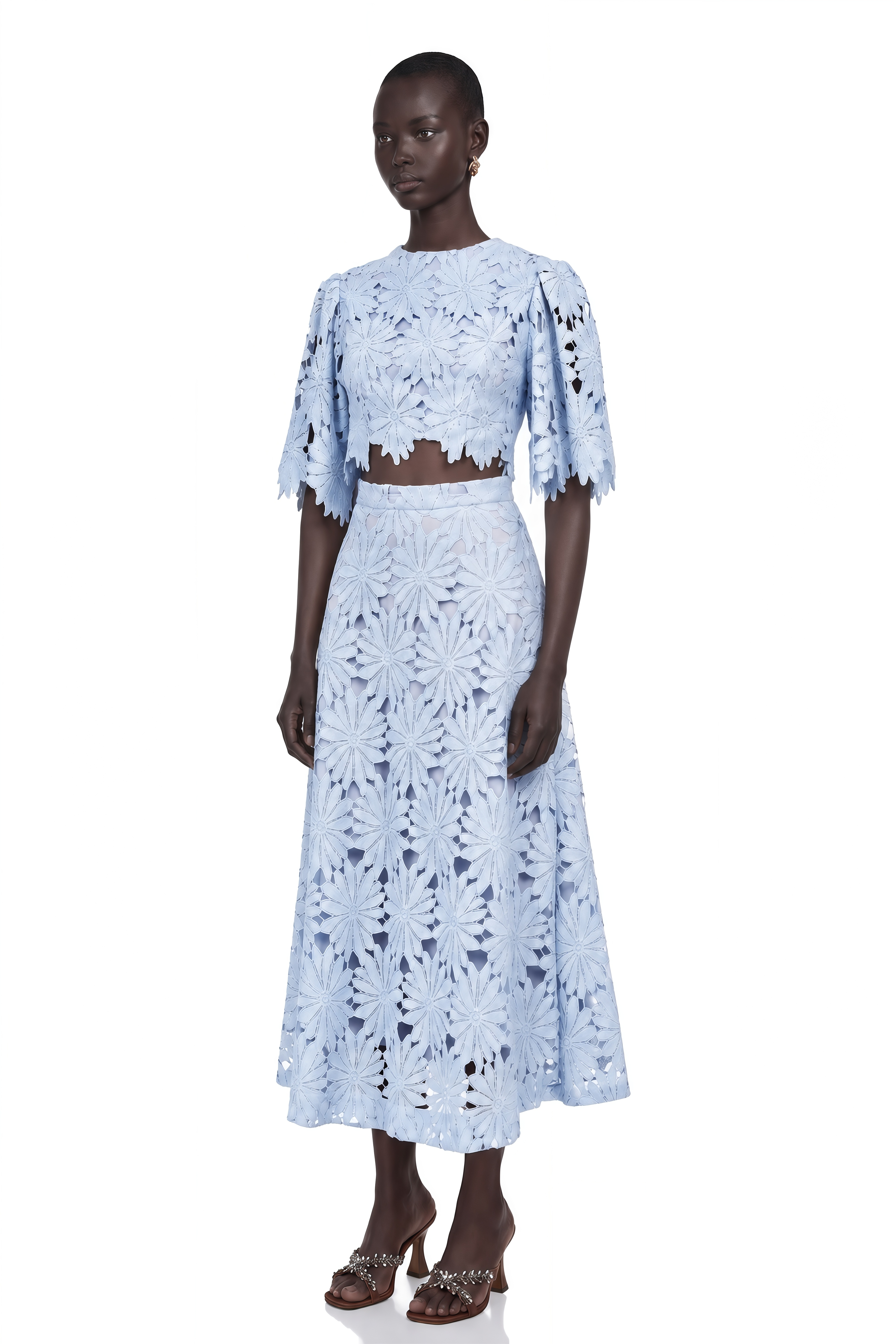 Audrey Blue Guipure Lace Top & Skirt Matching Set
