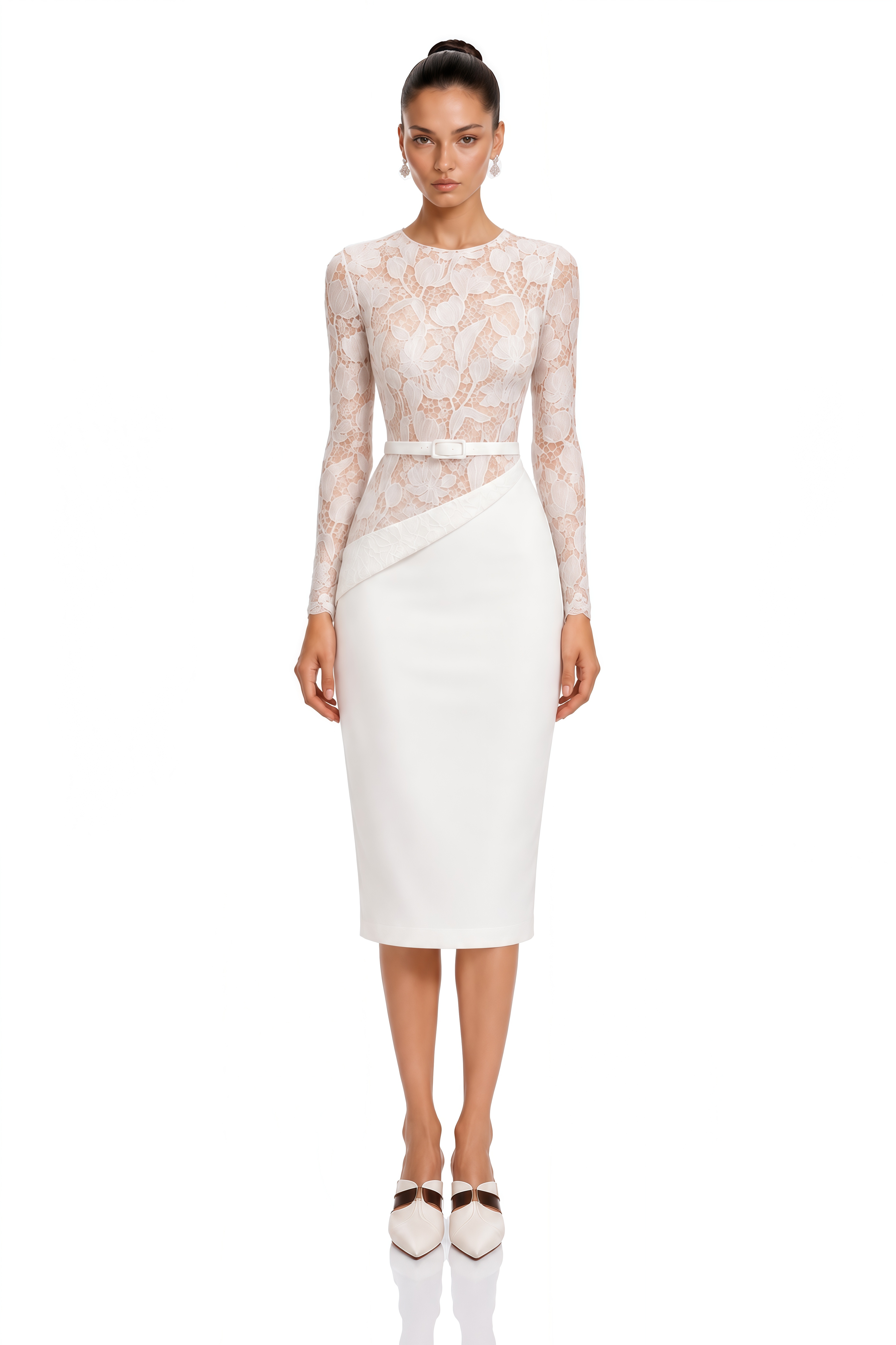 Sabine White Lace Panel Midi Dress