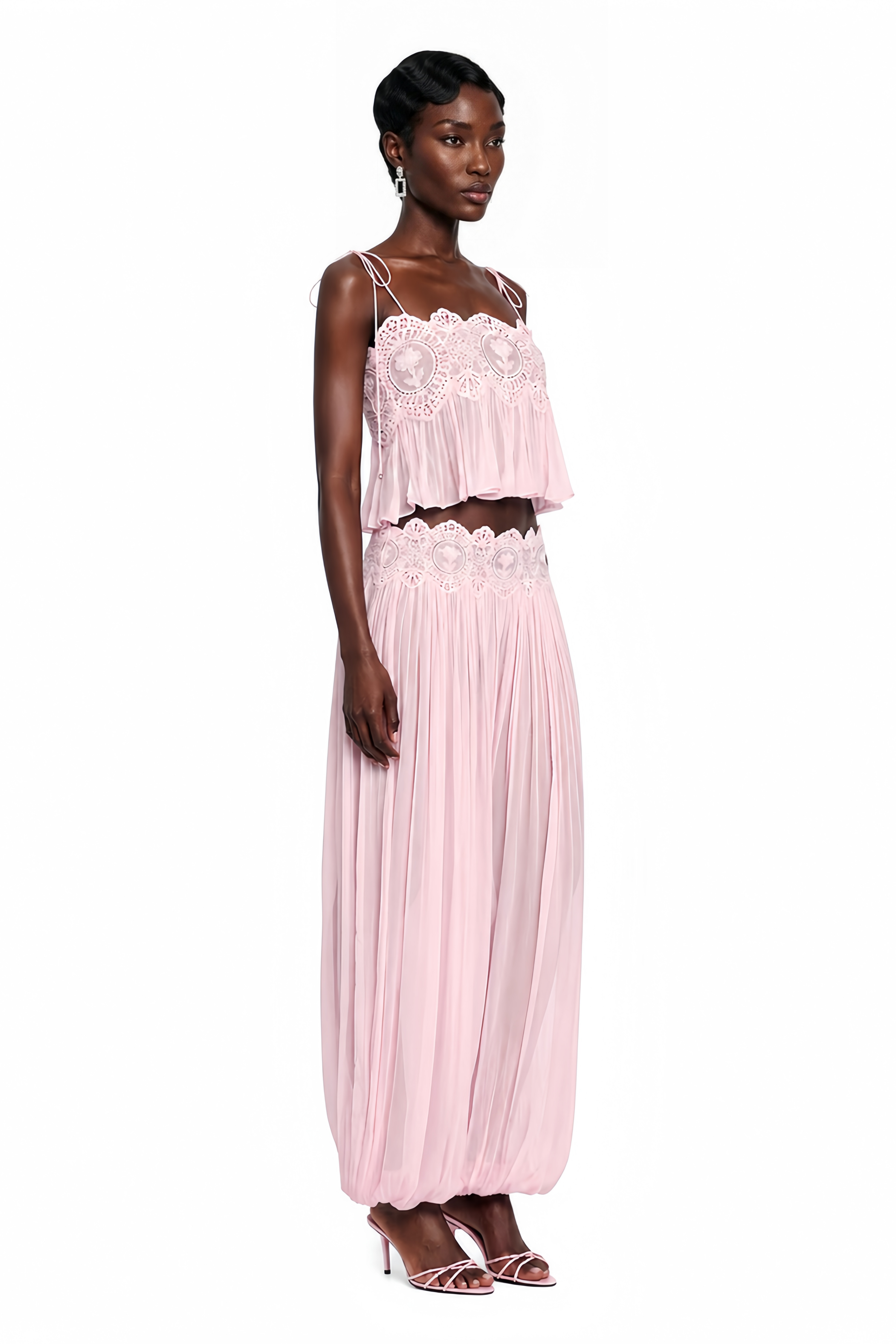 Kamila Pink Lace Trim Ruched Top & Trouser Set – Miss Rosier