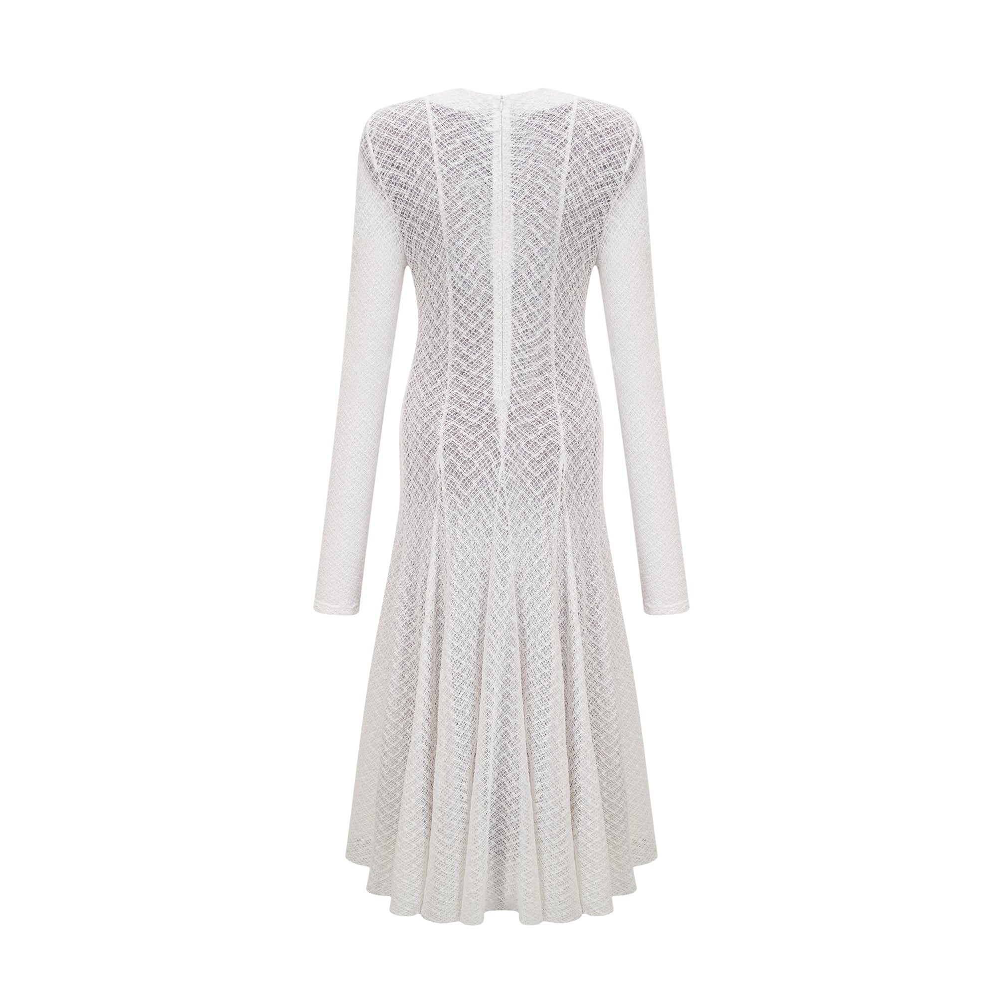Athena Wavy-Pattern Lace Maxi Dress in White