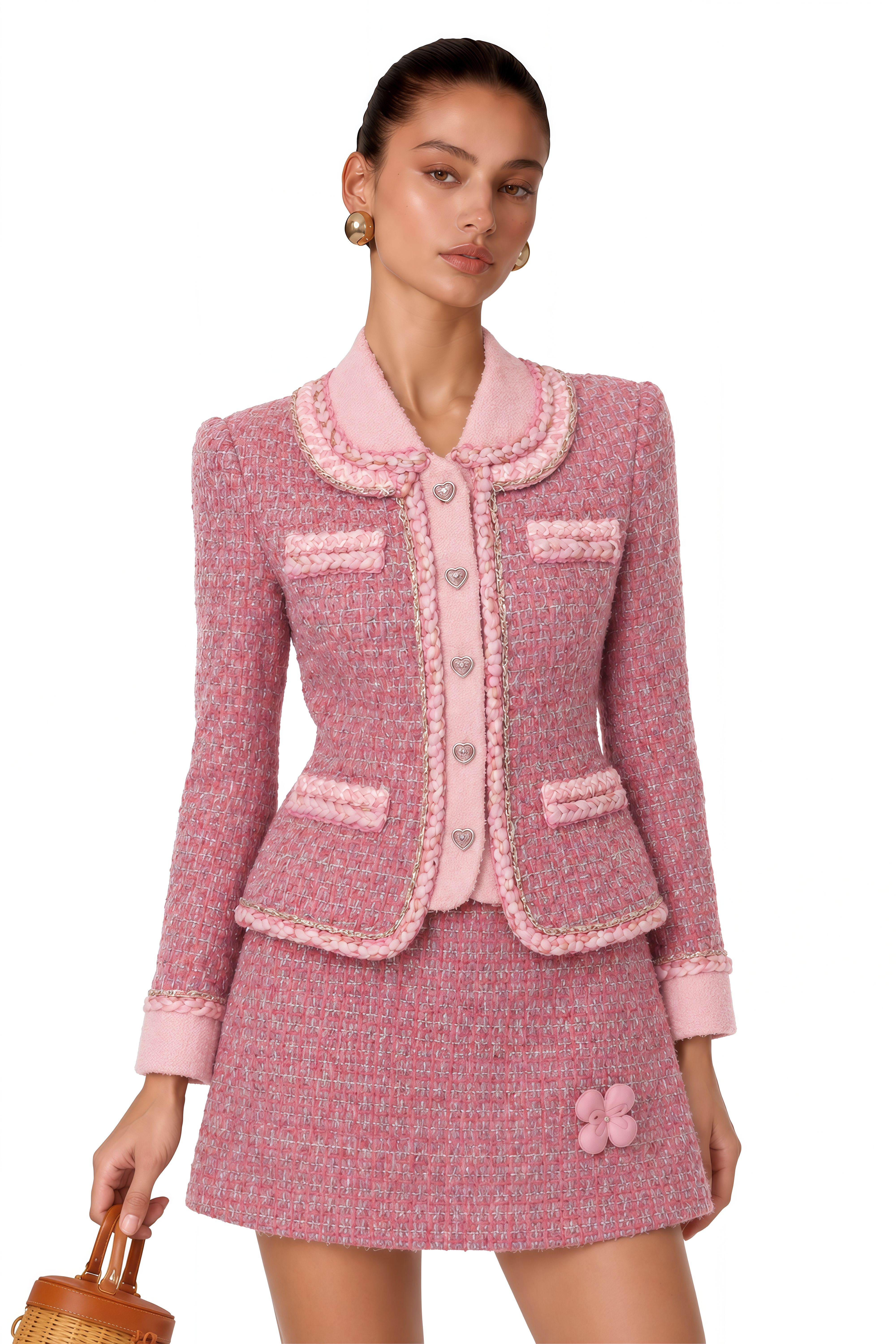 Carol Pink Tweed Jacket & 3D Petal Skirt Set