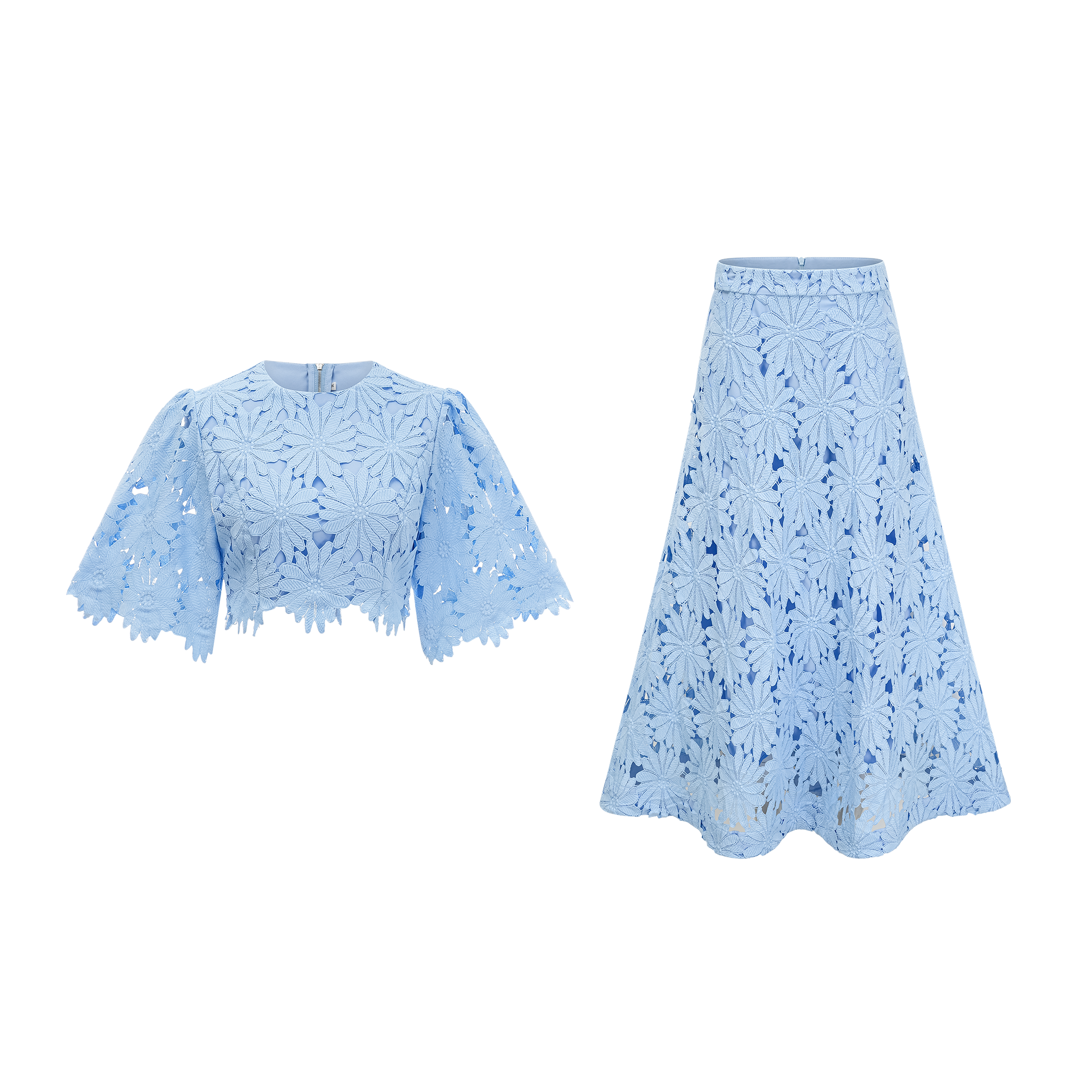 Audrey Blue Guipure Lace Top & Skirt Matching Set