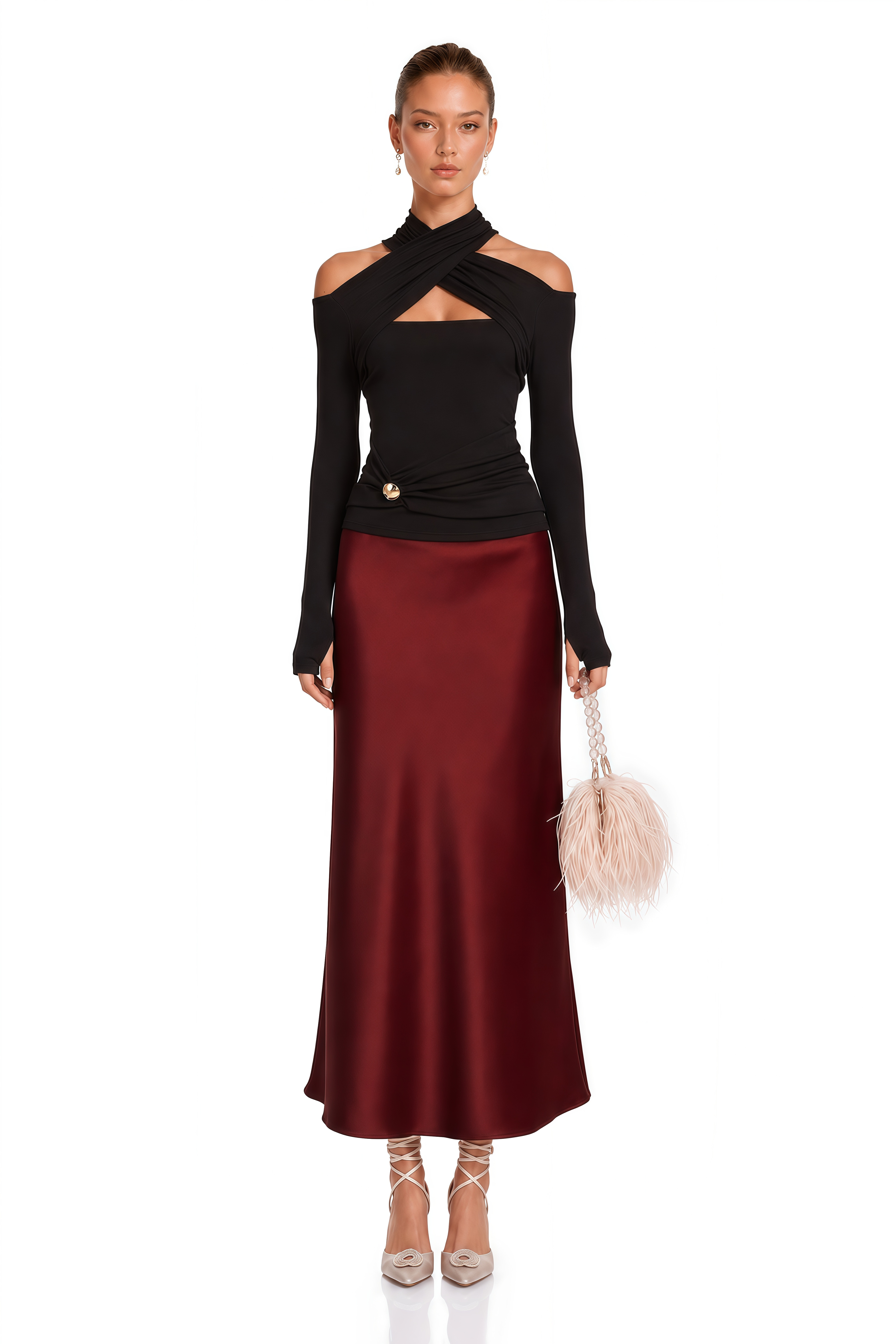 Odette Black Ruched Stretch-Jersey Top