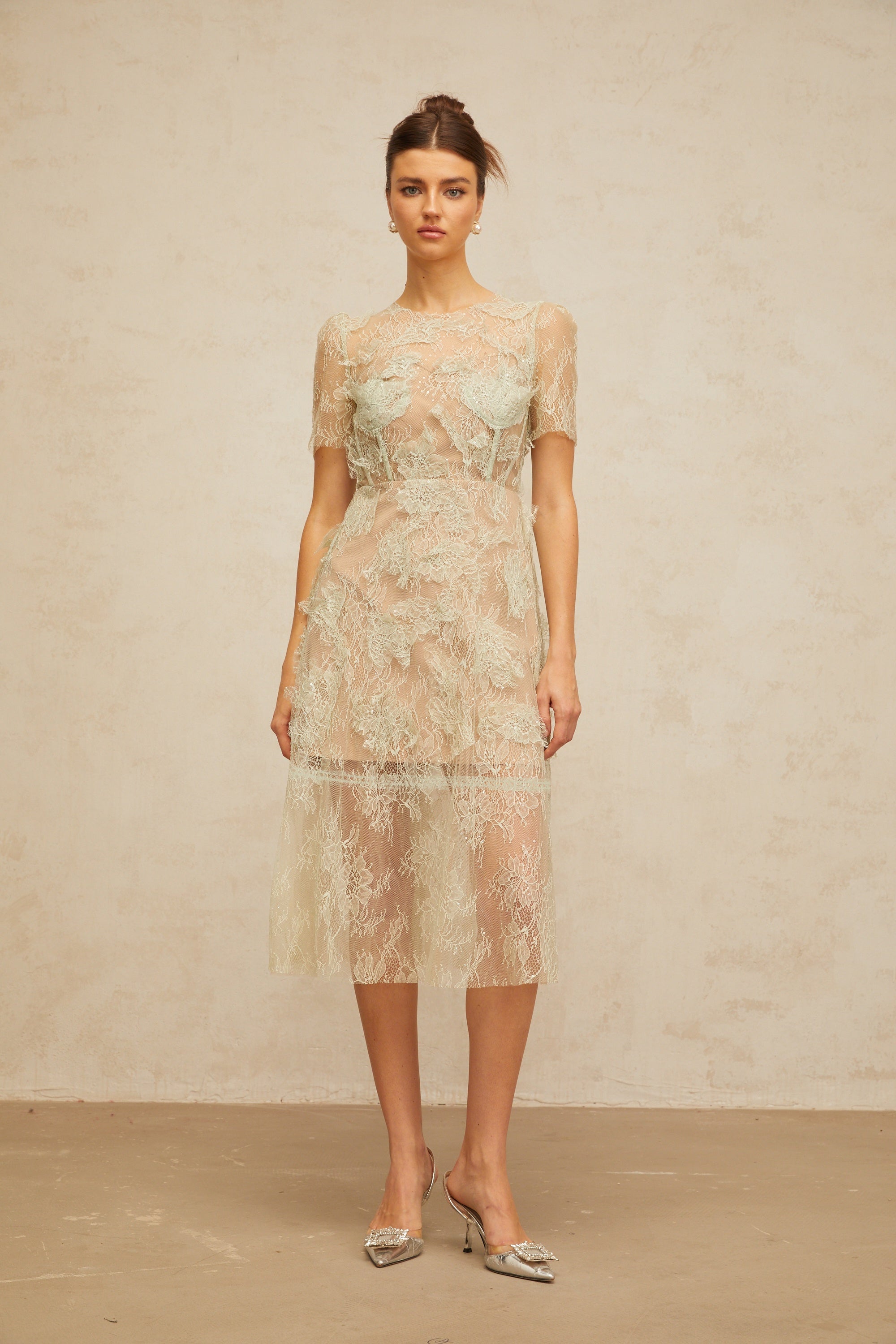 Xaviera mint-green floral-lace midi dress (Final Sale-US Only)