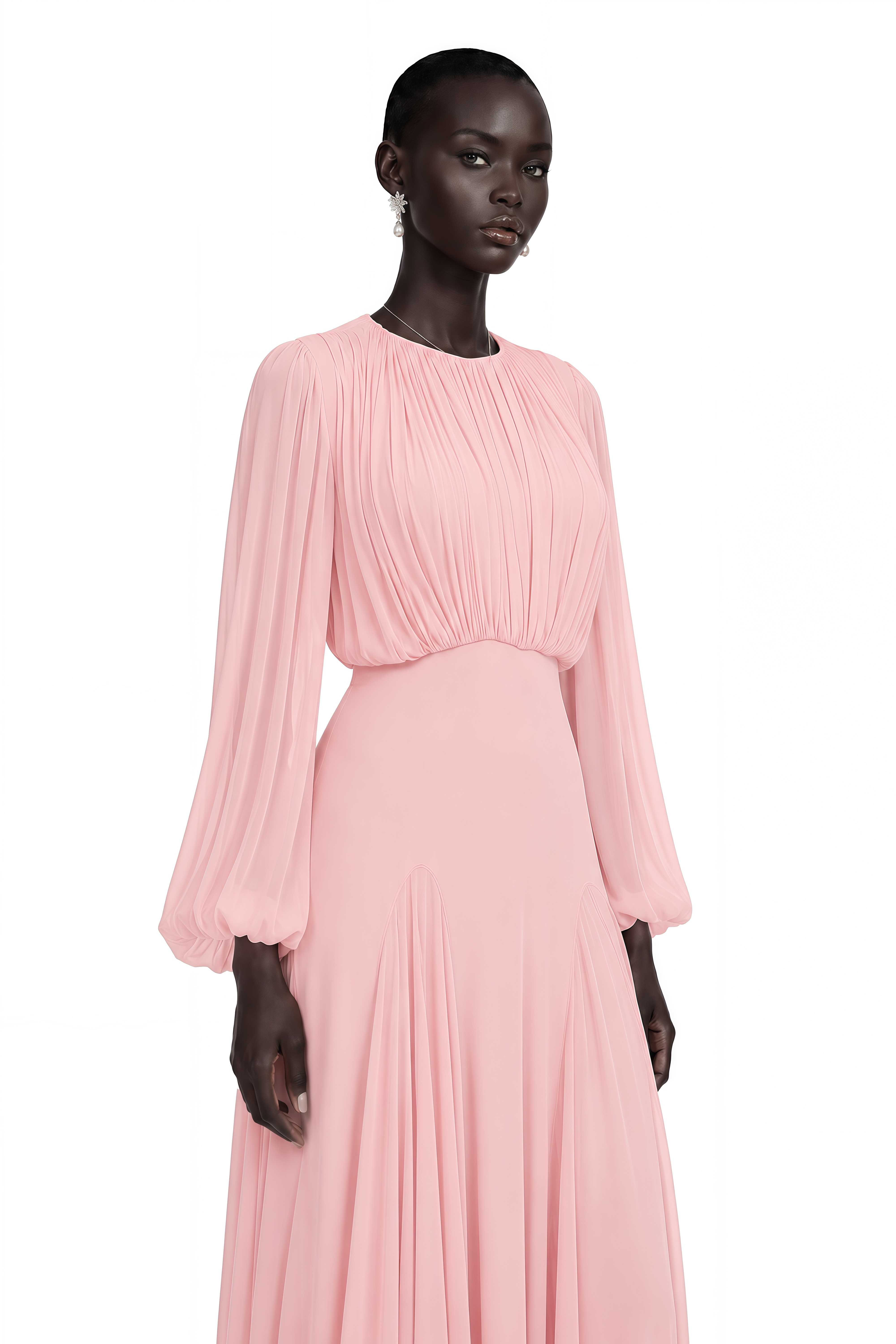 Annabelle Pink Lantern Sleeve Pleated Maxi Dress – Miss Rosier