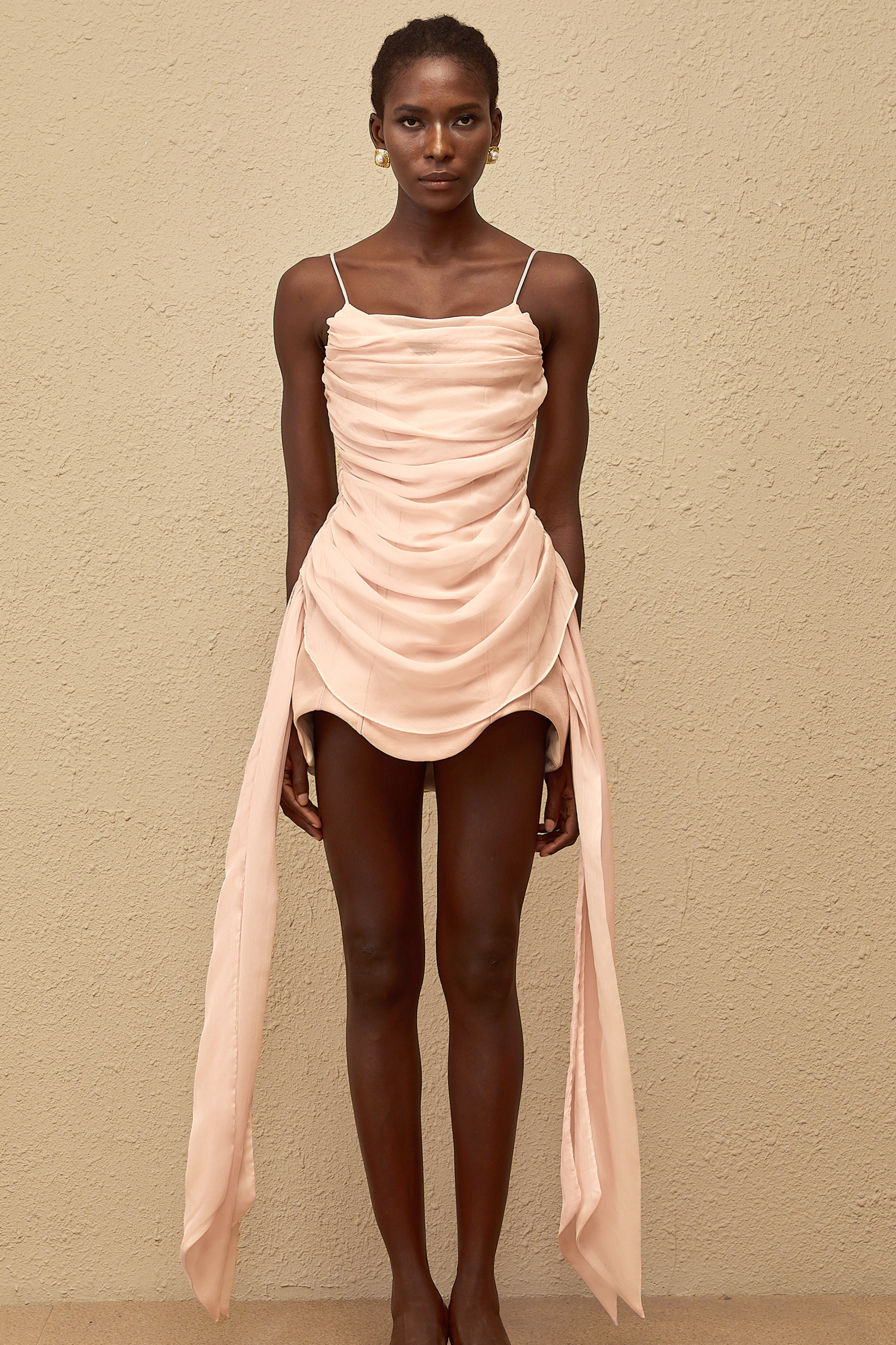 Vénus Pink Ribbon Design Ruched Mini Dress (Final Sale-US Only)