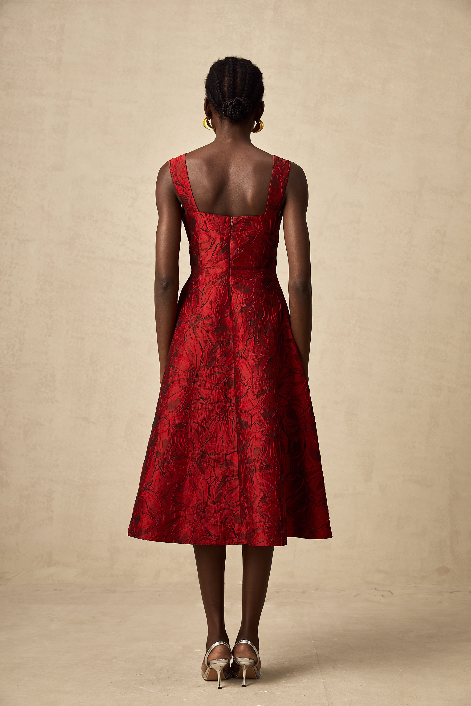 Hélène red floral-jacquard midi dress (Final Sale-US Only)