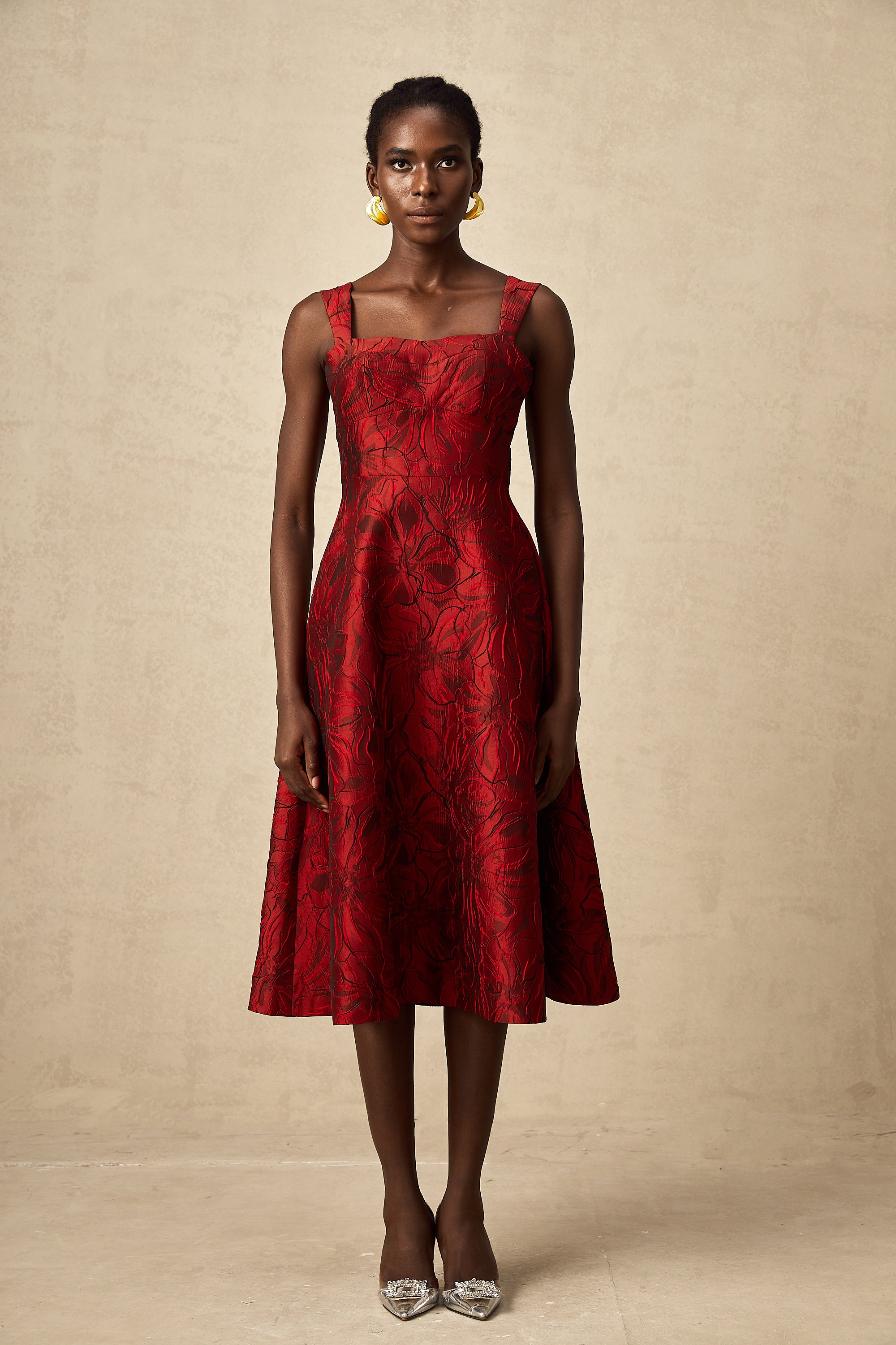 Hélène red floral-jacquard midi dress (Final Sale-US Only)