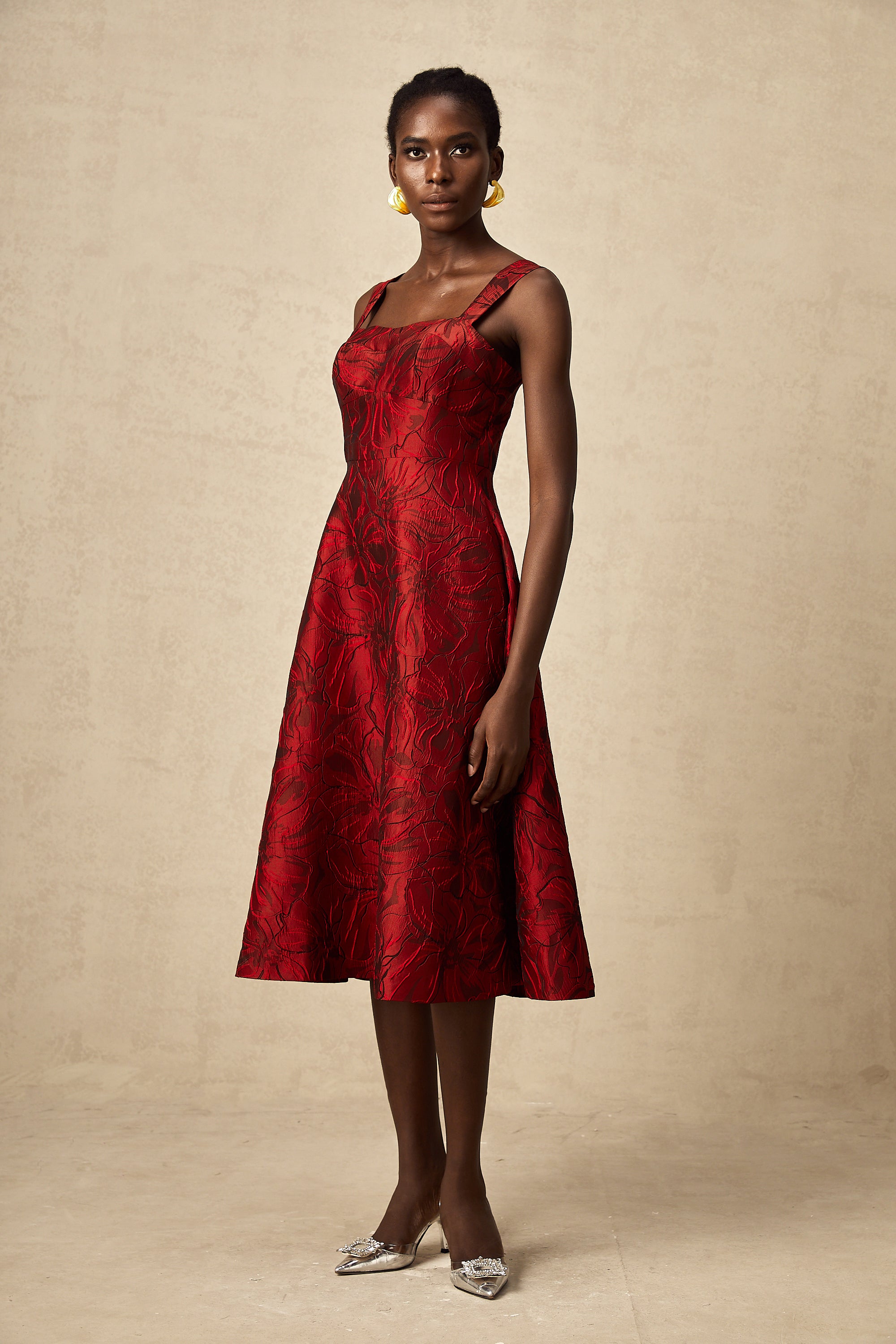 Hélène red floral-jacquard midi dress (Final Sale-US Only)