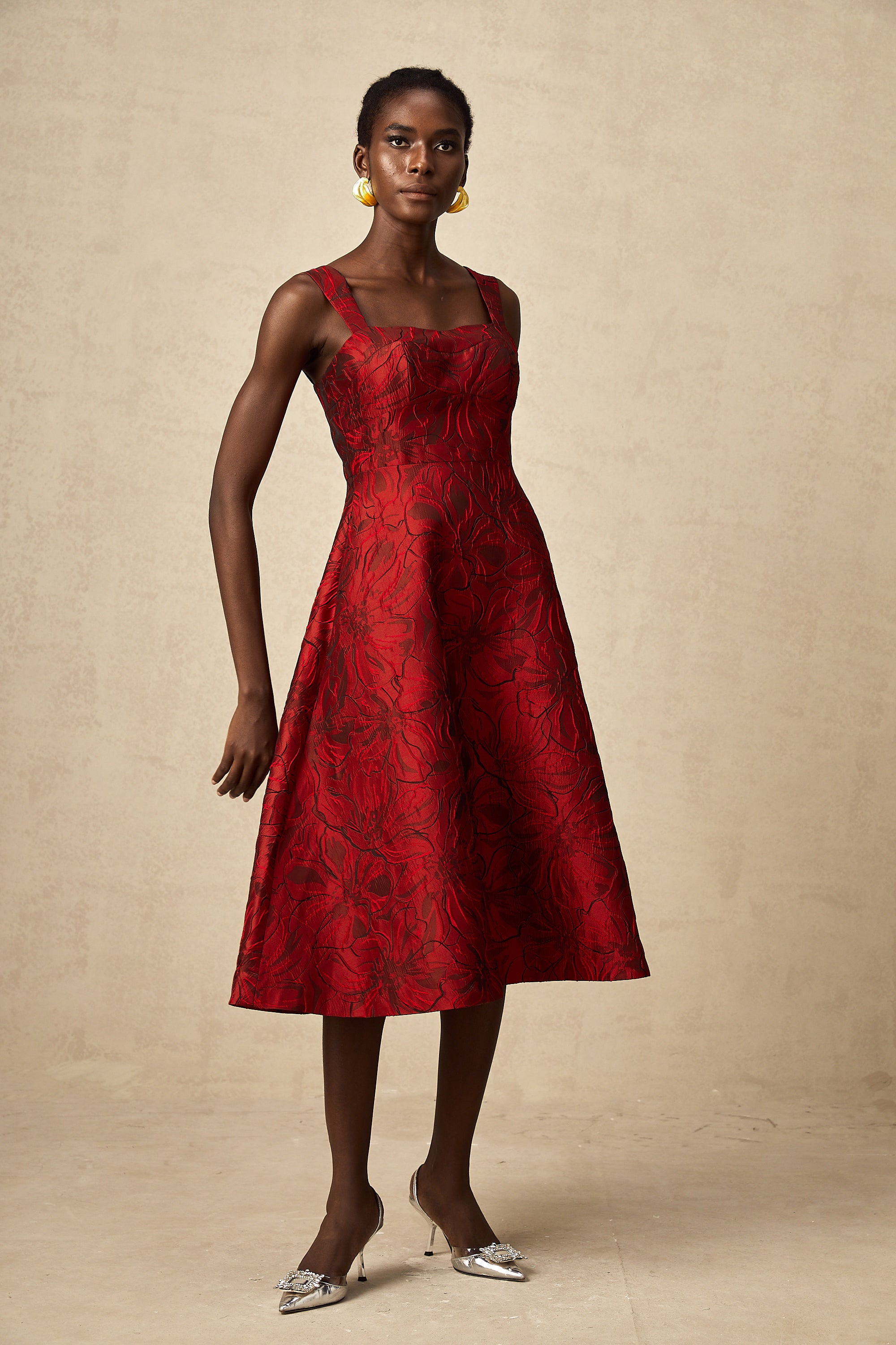 Hélène red floral-jacquard midi dress (Final Sale-US Only)