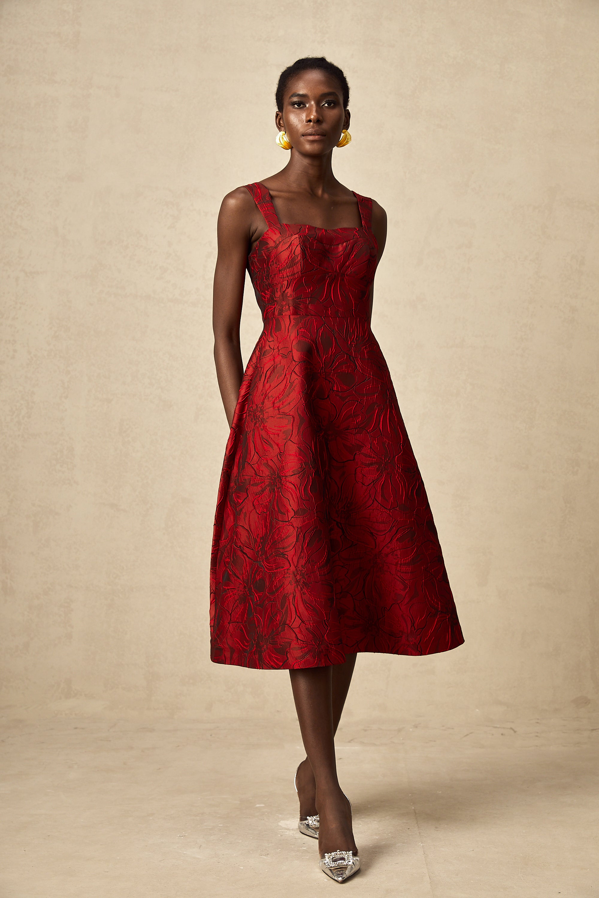 Hélène red floral-jacquard midi dress (Final Sale-US Only)
