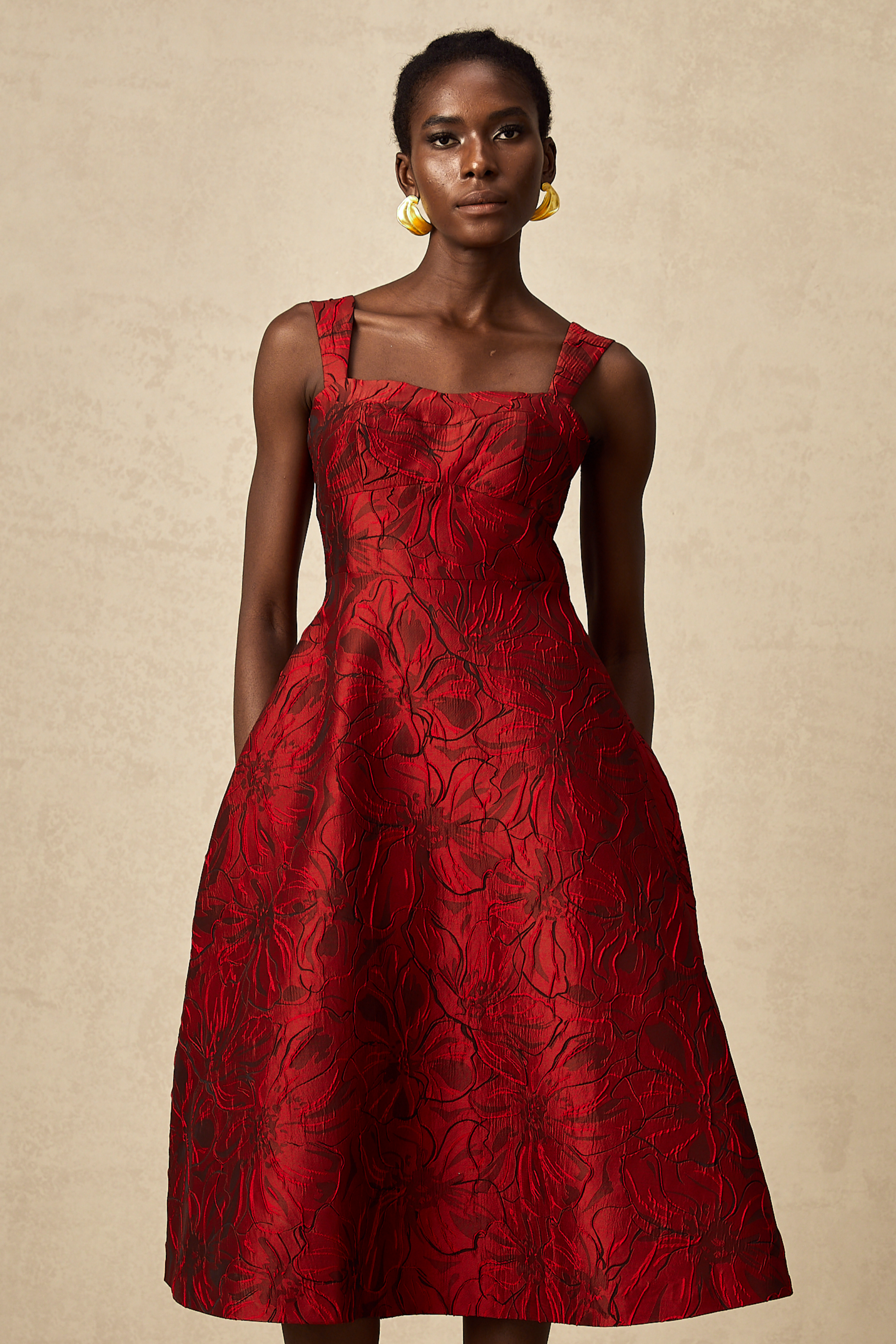 Hélène red floral-jacquard midi dress (Final Sale-US Only)