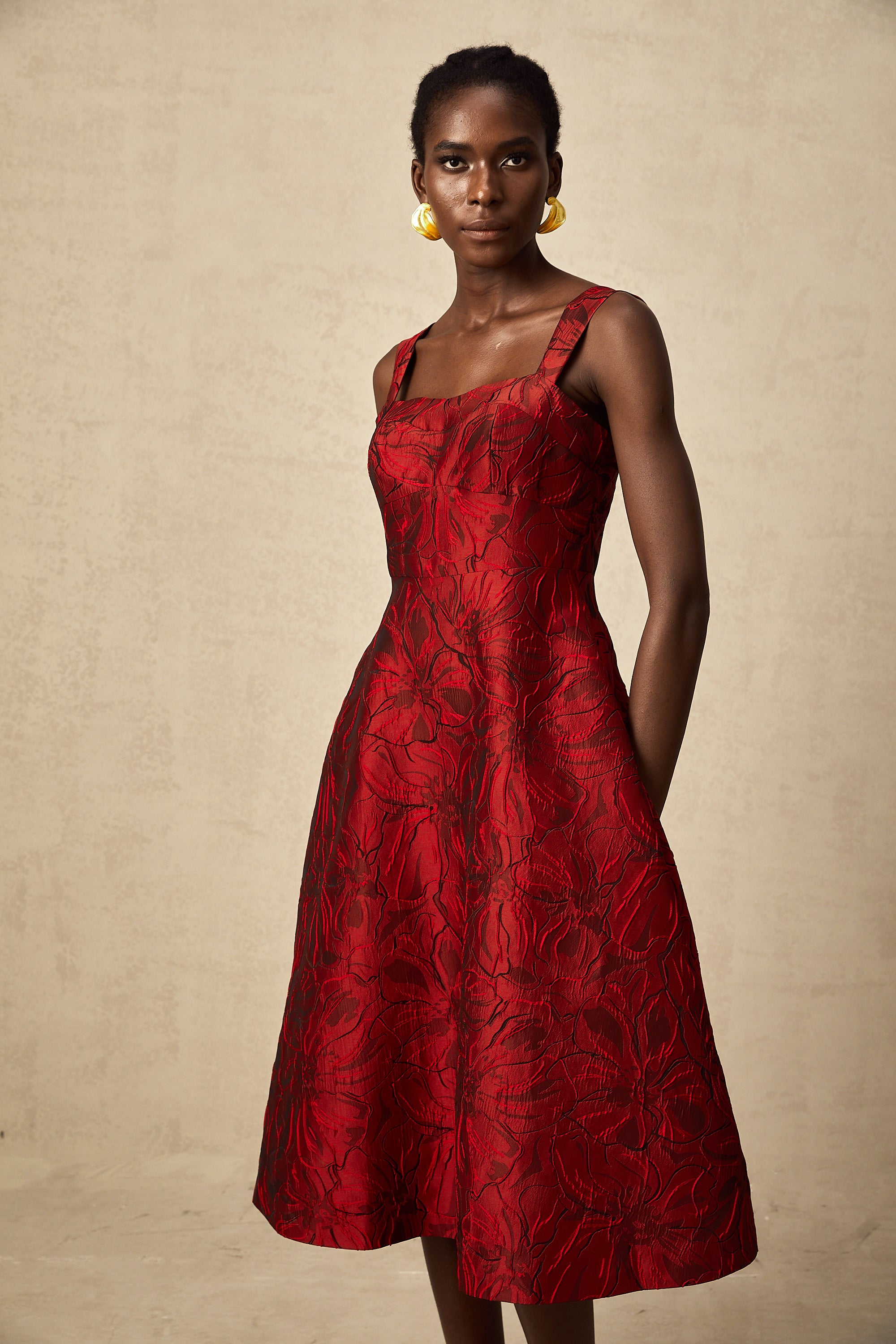 Hélène red floral-jacquard midi dress (Final Sale-US Only)