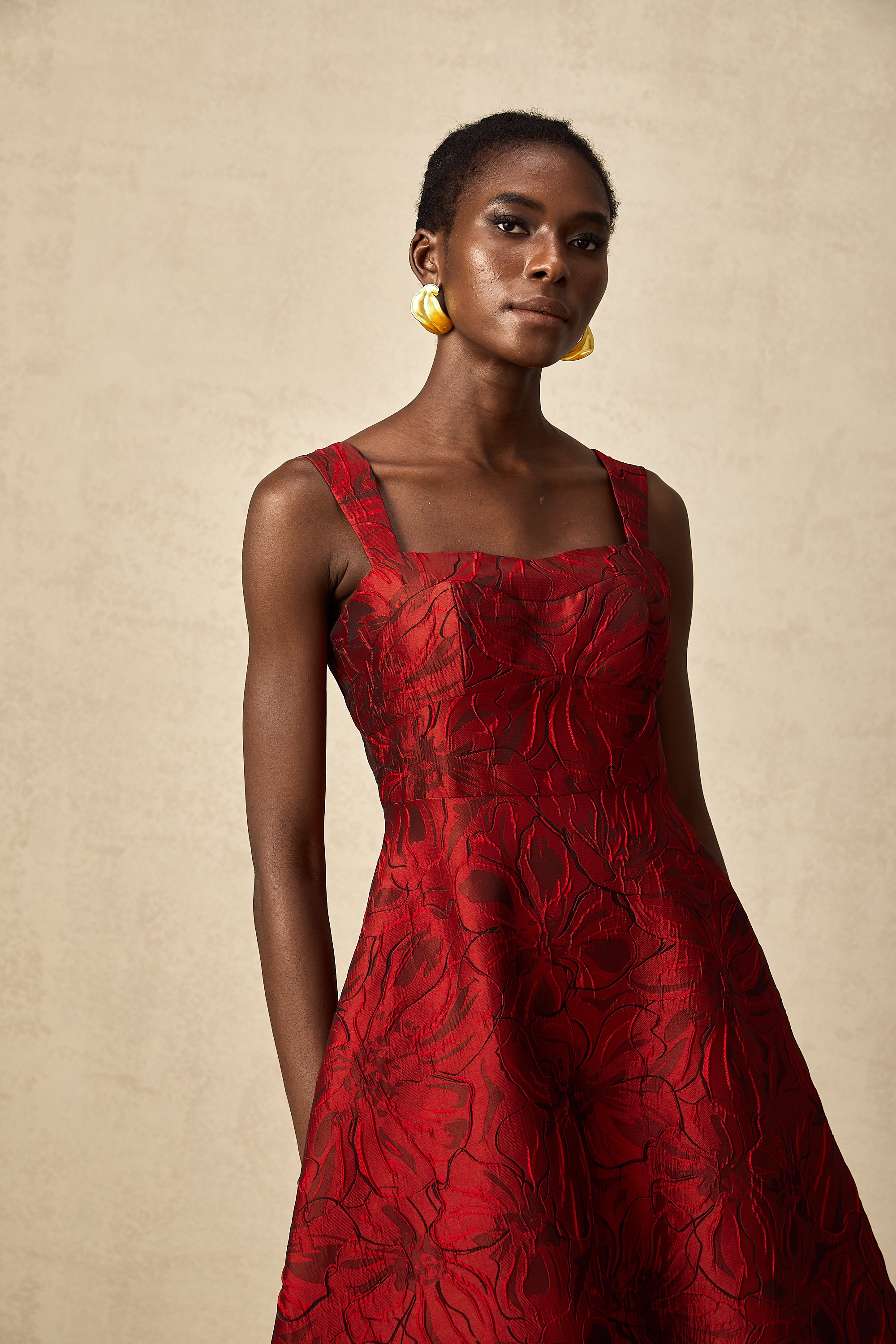 Hélène red floral-jacquard midi dress (Final Sale-US Only)