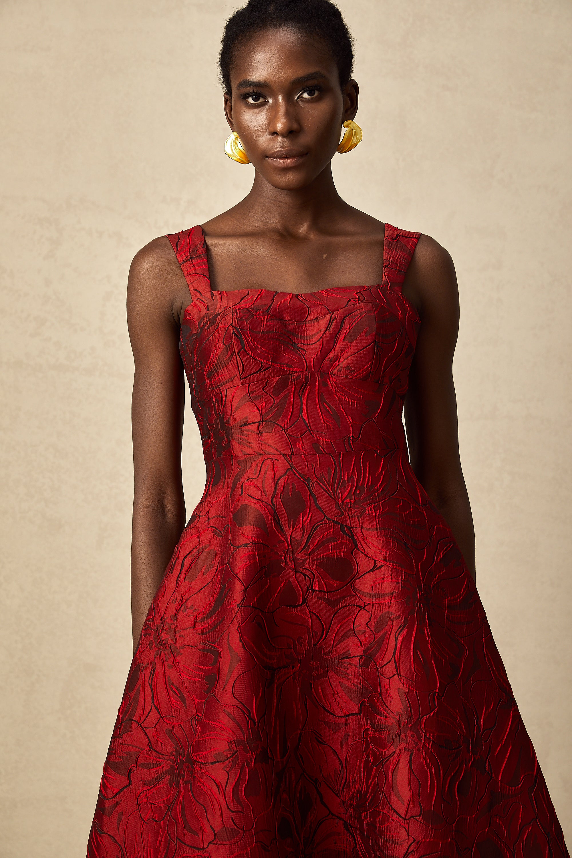 Hélène red floral-jacquard midi dress (Final Sale-US Only)